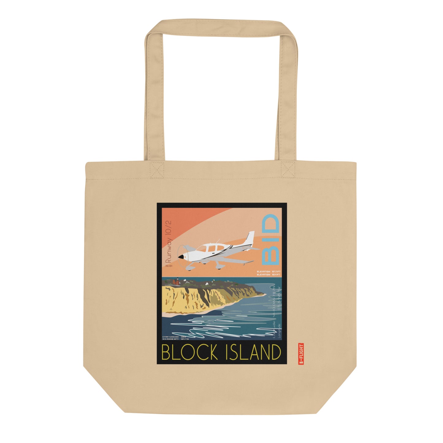 CIRRUS Aviation Eco Organic cotton Tote Bag - Vintage style graphic Block Island Airport BID, RI