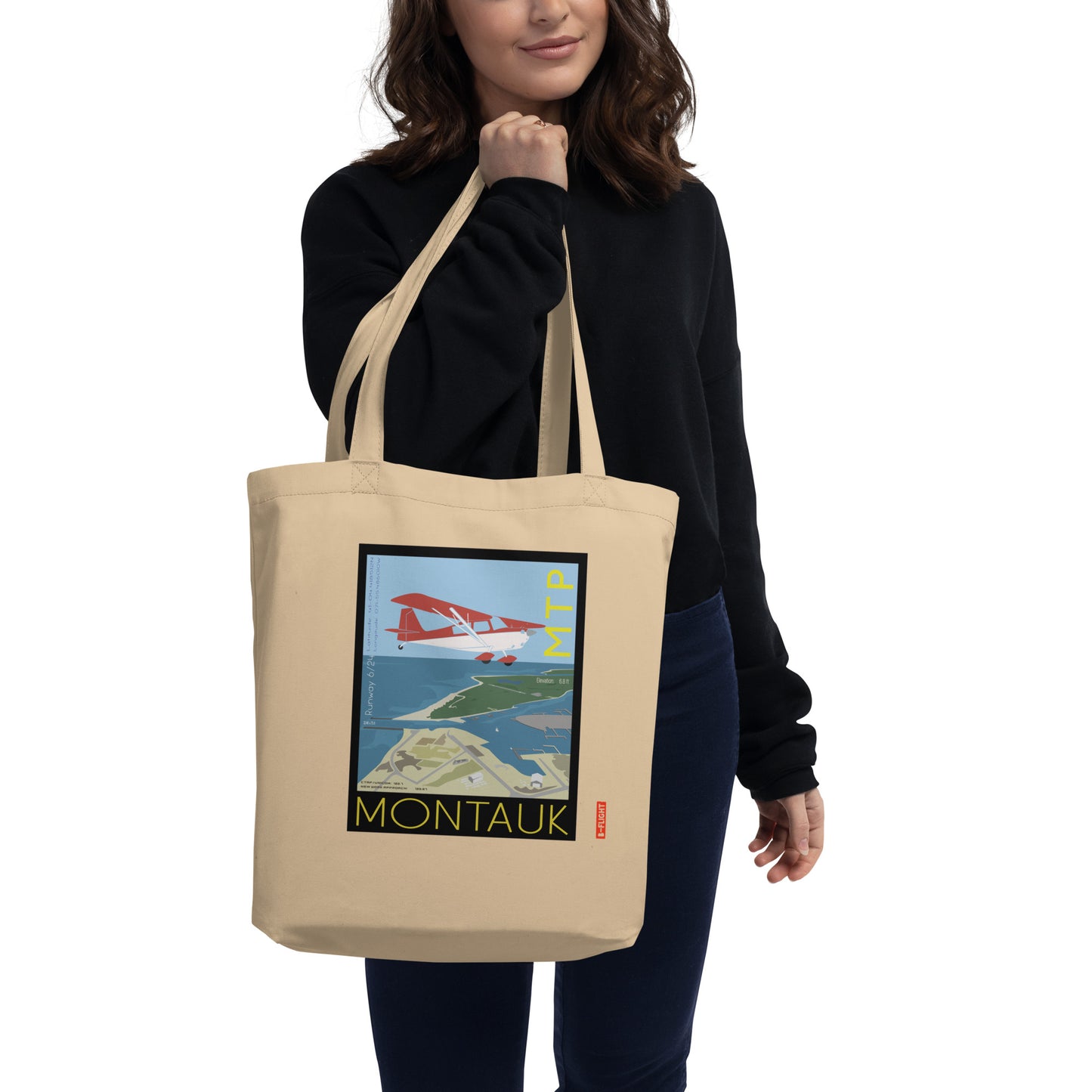 CITABRIA Aviation Eco Organic cotton Tote Bag - Vintage style graphic Montauk Airport MTP, Long Island, NY