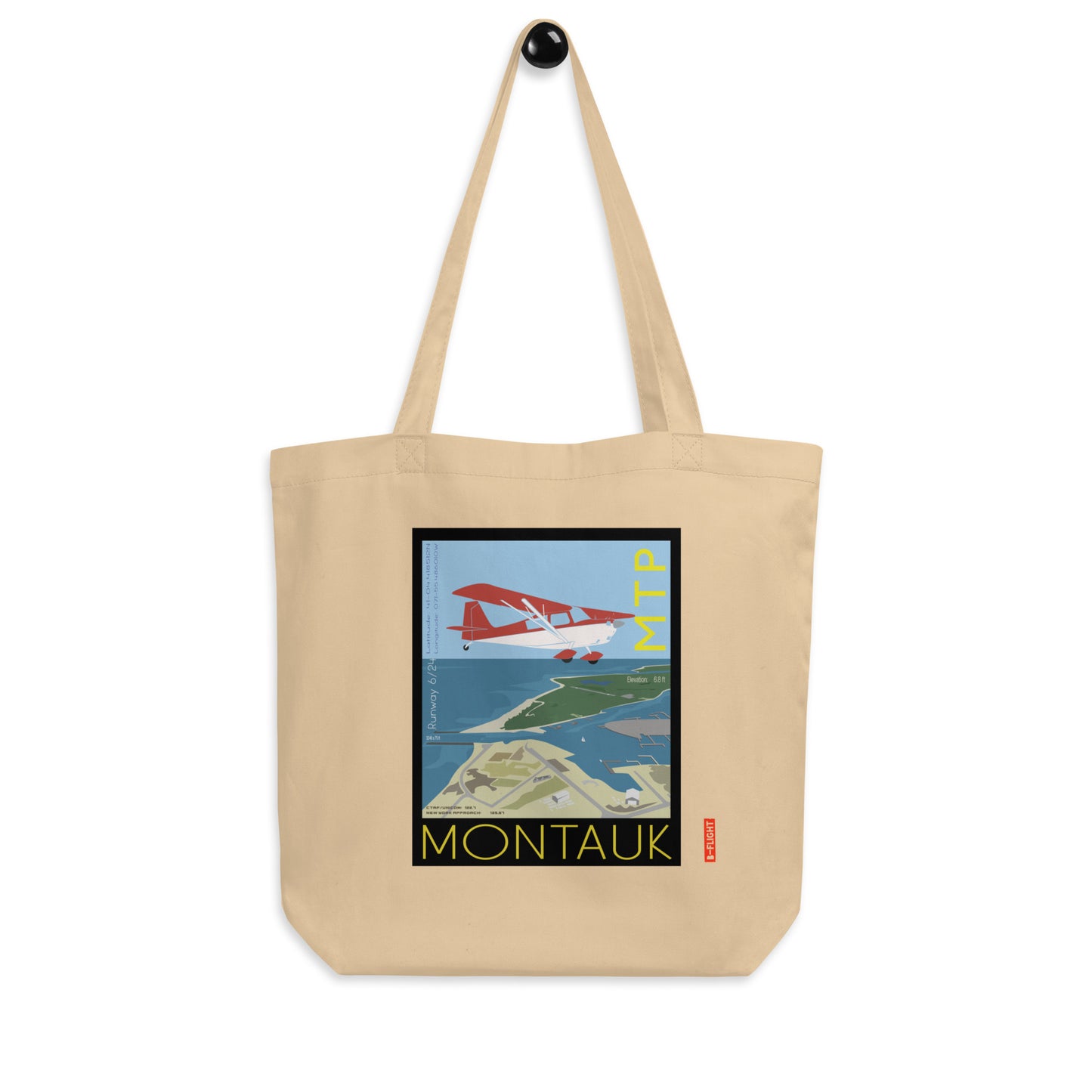 CITABRIA Aviation Eco Organic cotton Tote Bag - Vintage style graphic Montauk Airport MTP, Long Island, NY