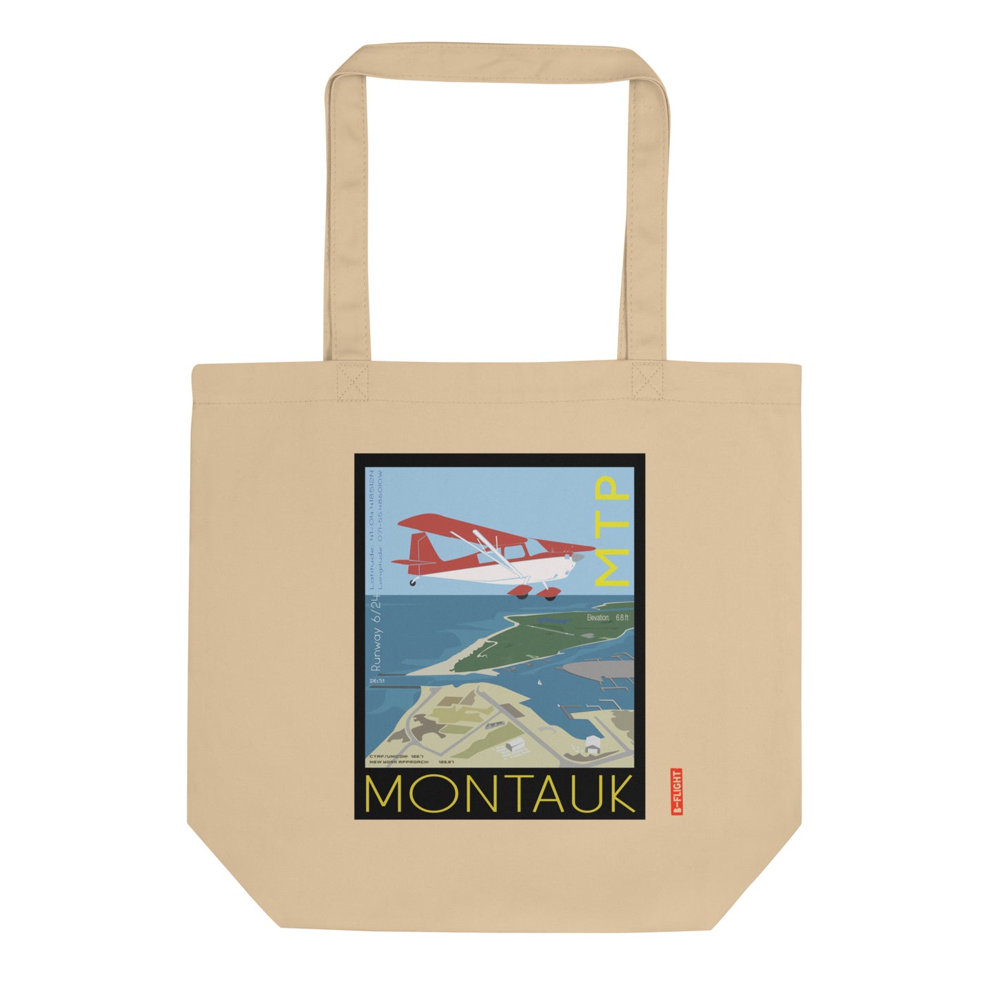 CITABRIA Aviation Eco Organic cotton Tote Bag - Vintage style graphic Montauk Airport MTP, Long Island, NY