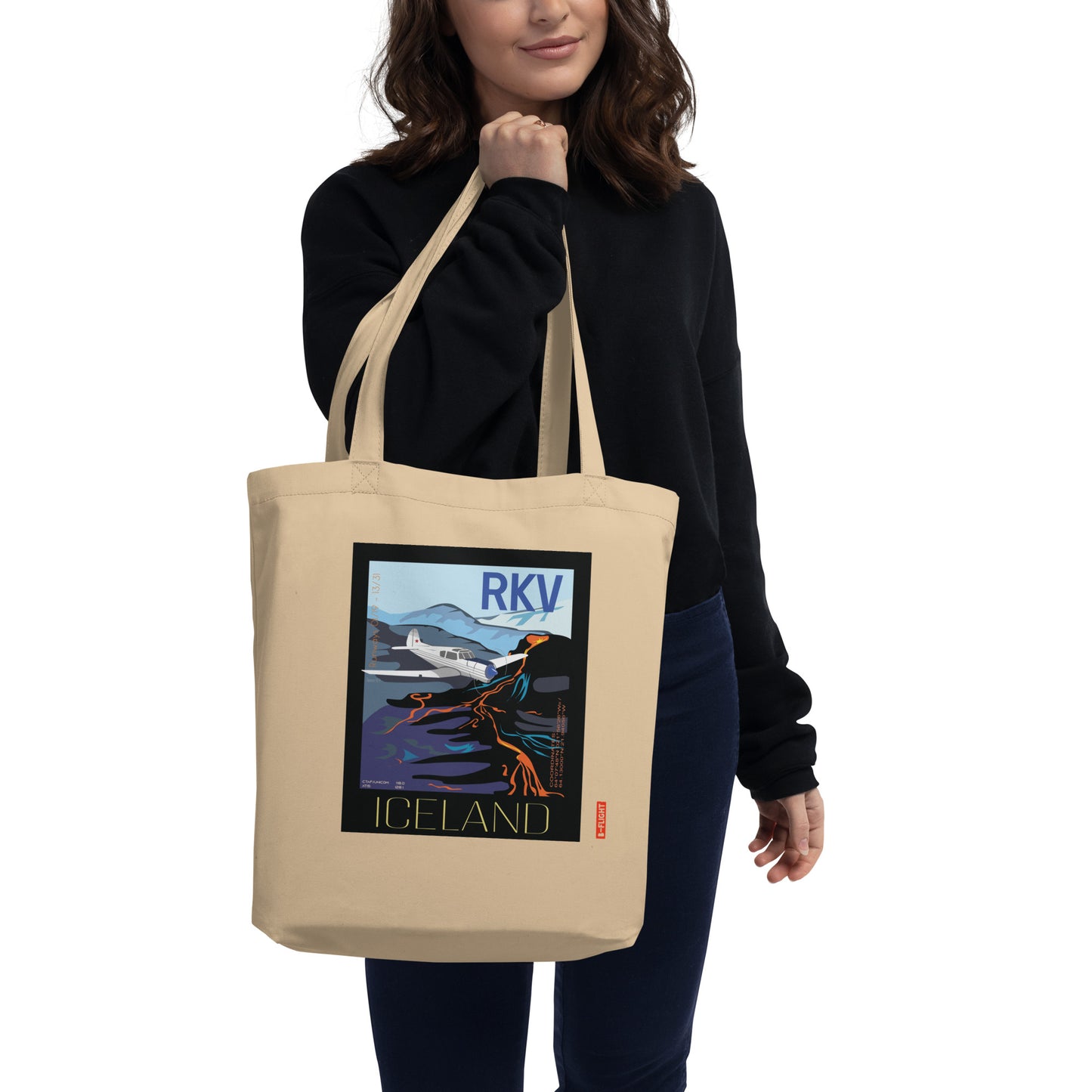 YAK 18T Aviation Eco Organic cotton Tote Bag - Vintage style graphic Iceland  airport RKV