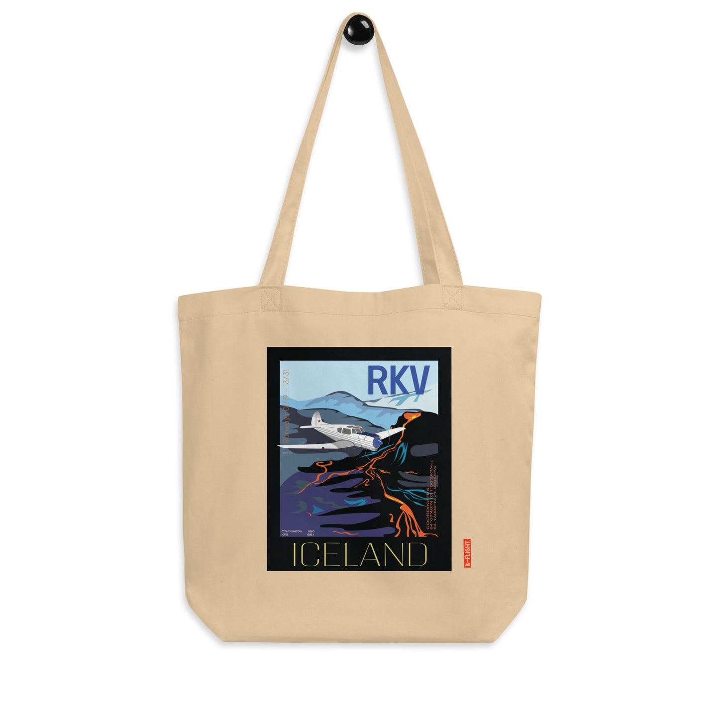 YAK 18T Aviation Eco Organic cotton Tote Bag - Vintage style graphic Iceland  airport RKV