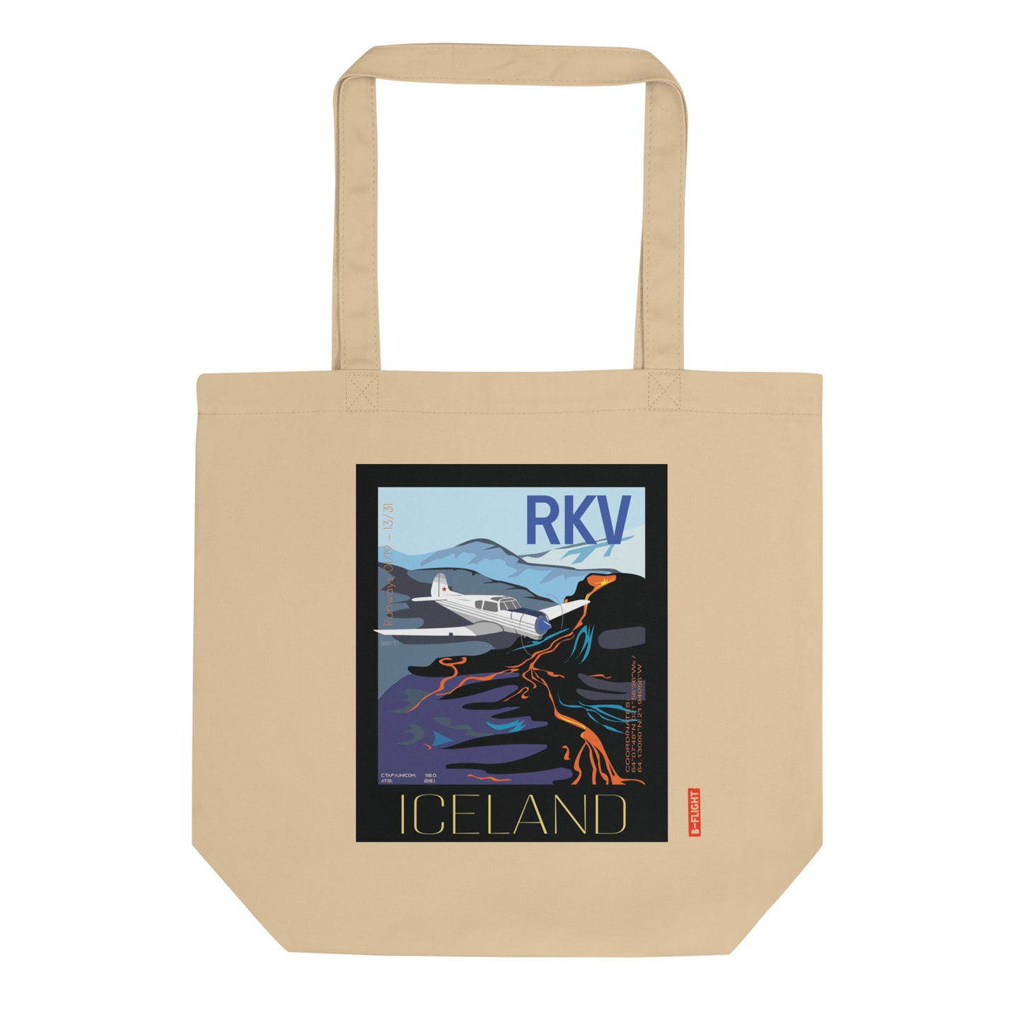 YAK 18T Aviation Eco Organic cotton Tote Bag - Vintage style graphic Iceland  airport RKV