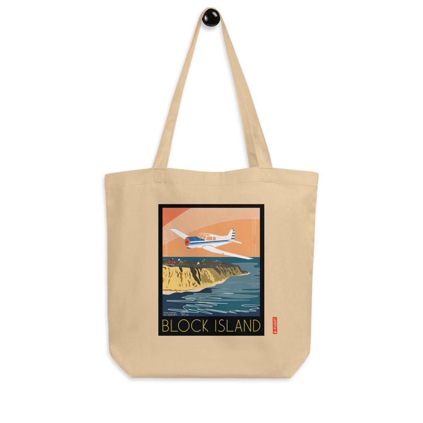 YAK 18T Aviation Eco Organic cotton Tote Bag - Vintage style graphic Block Island airport BID, RI