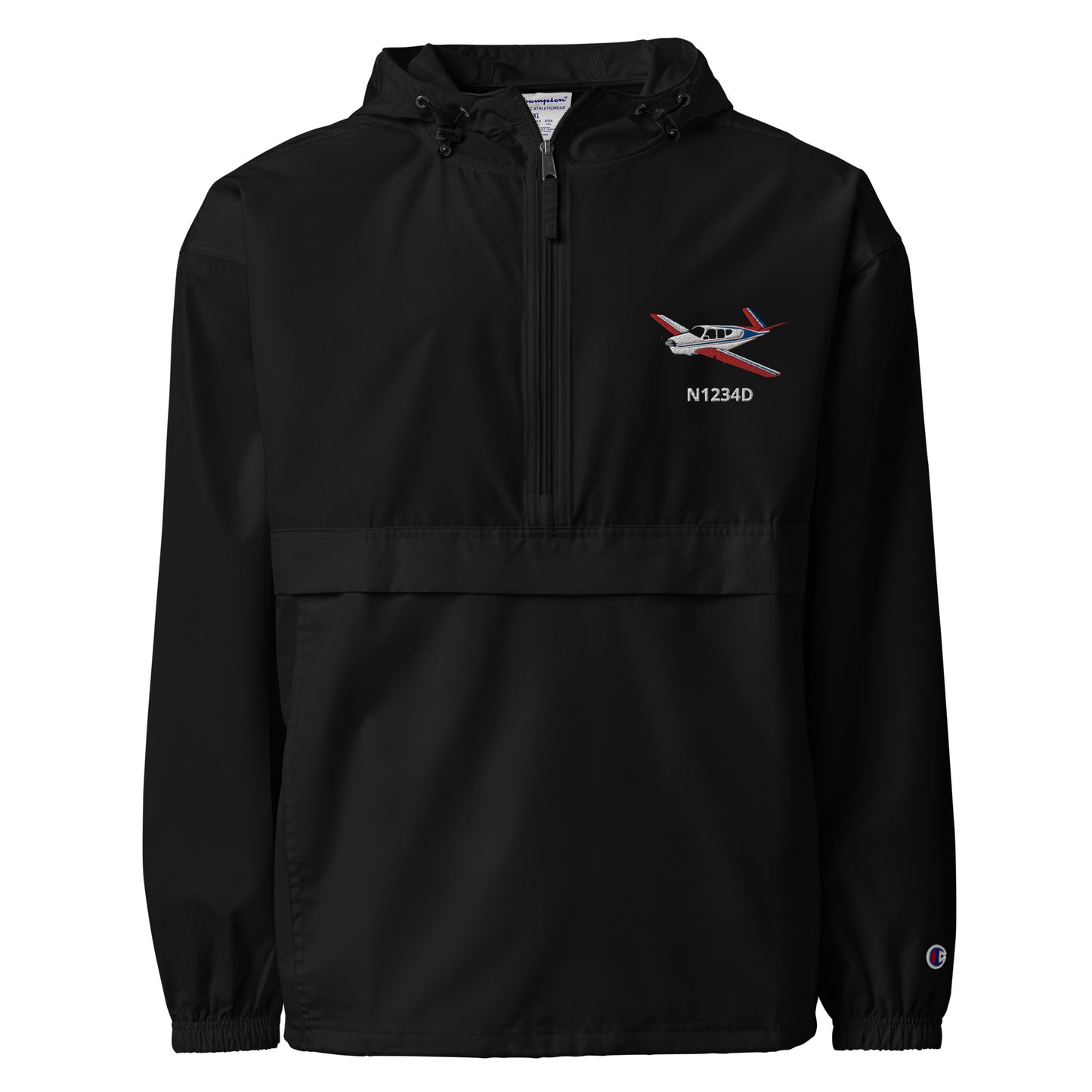 V Tail BONANZA  Tri-color 2 CUSTOM N Number Aviation Rain weather proof Embroidered Champion Packable Zip Jacket