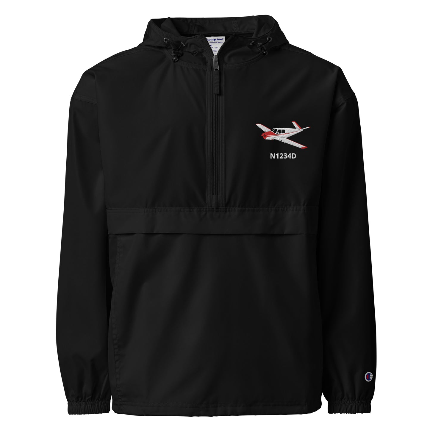 V Tail BONANZA  White Red CUSTOM N Number Aviation Rain weather proof Embroidered Champion Packable Zip Jacket