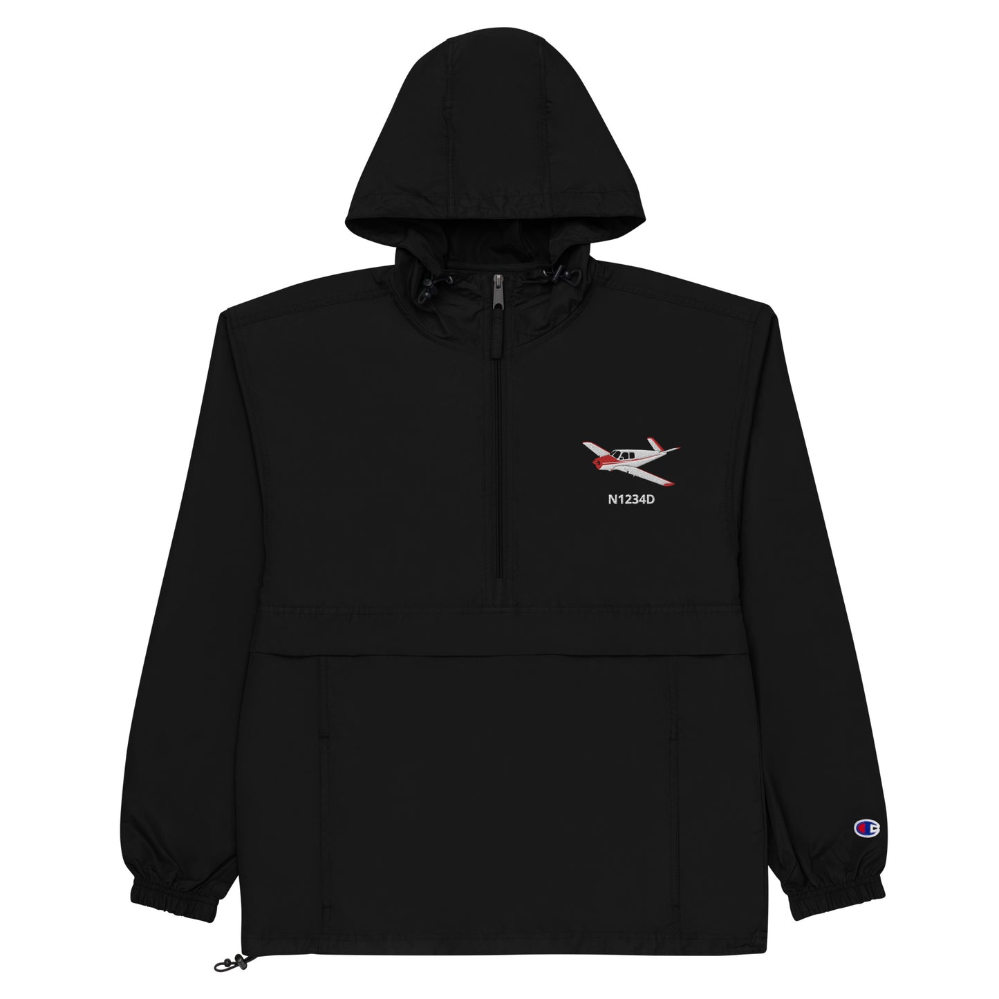 V Tail BONANZA  White Red CUSTOM N Number Aviation Rain weather proof Embroidered Champion Packable Zip Jacket