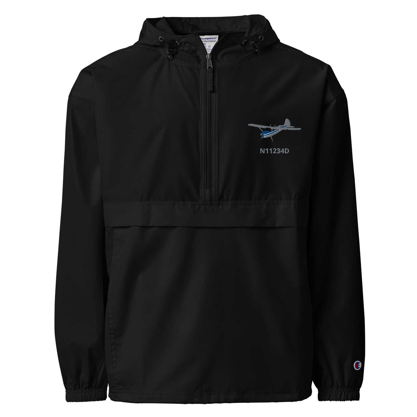 CESSNA 170 Polished grey - Blue Trim CUSTOM N NUMBER Aviation Rain weather proof Embroidered Champion Packable Zip Jacket