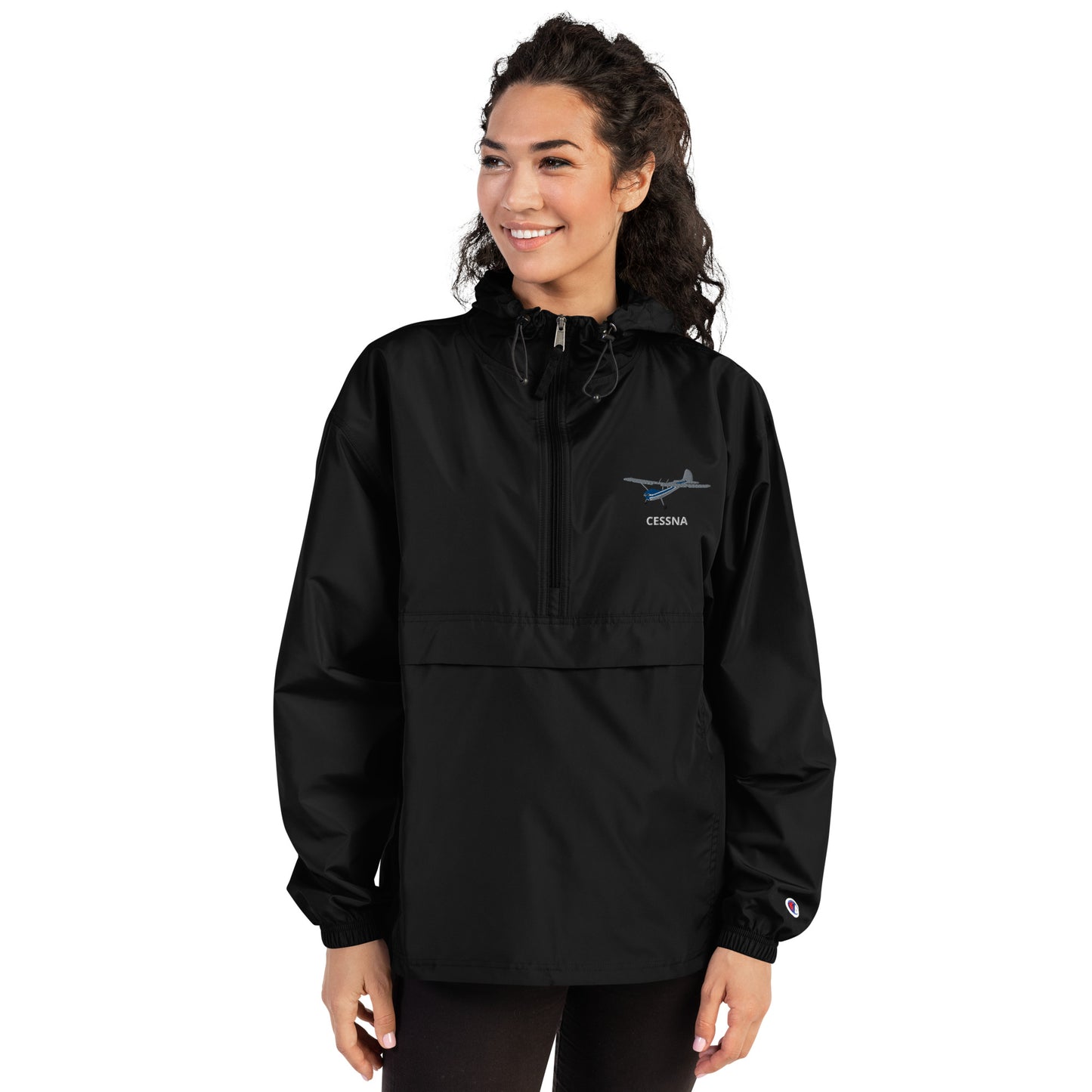 CESSNA 170 Polished grey - Blue Trim  Aviation Rain weather proof Embroidered Champion Packable Zip Jacket.