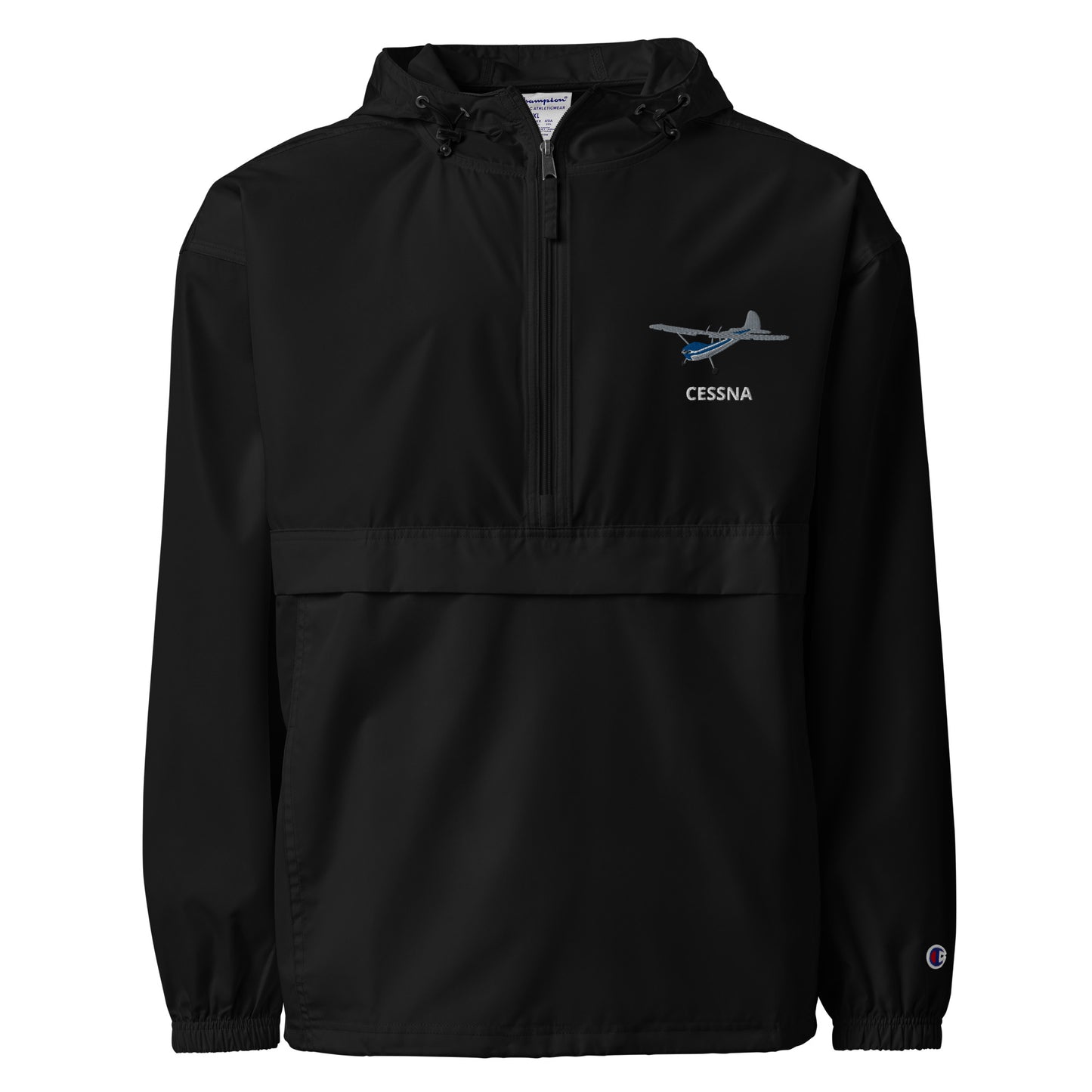 CESSNA 170 Polished grey - Blue Trim  Aviation Rain weather proof Embroidered Champion Packable Zip Jacket.