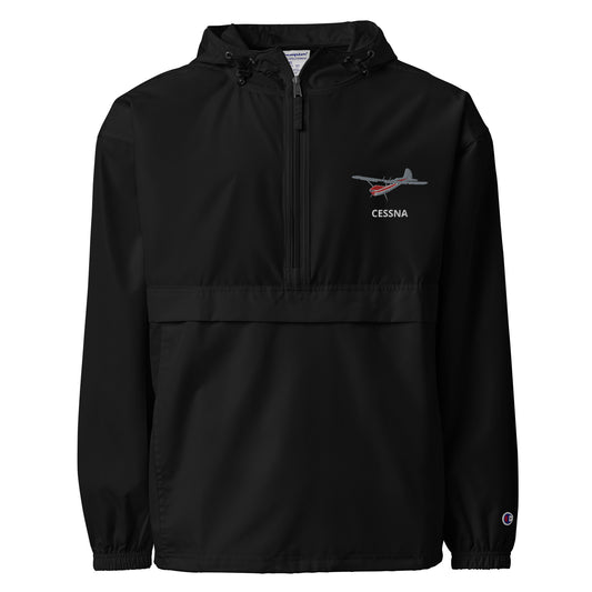 CESSNA 170 Polished grey - Red Trim  Aviation Rain weather proof Embroidered Champion Packable Zip Jacket.