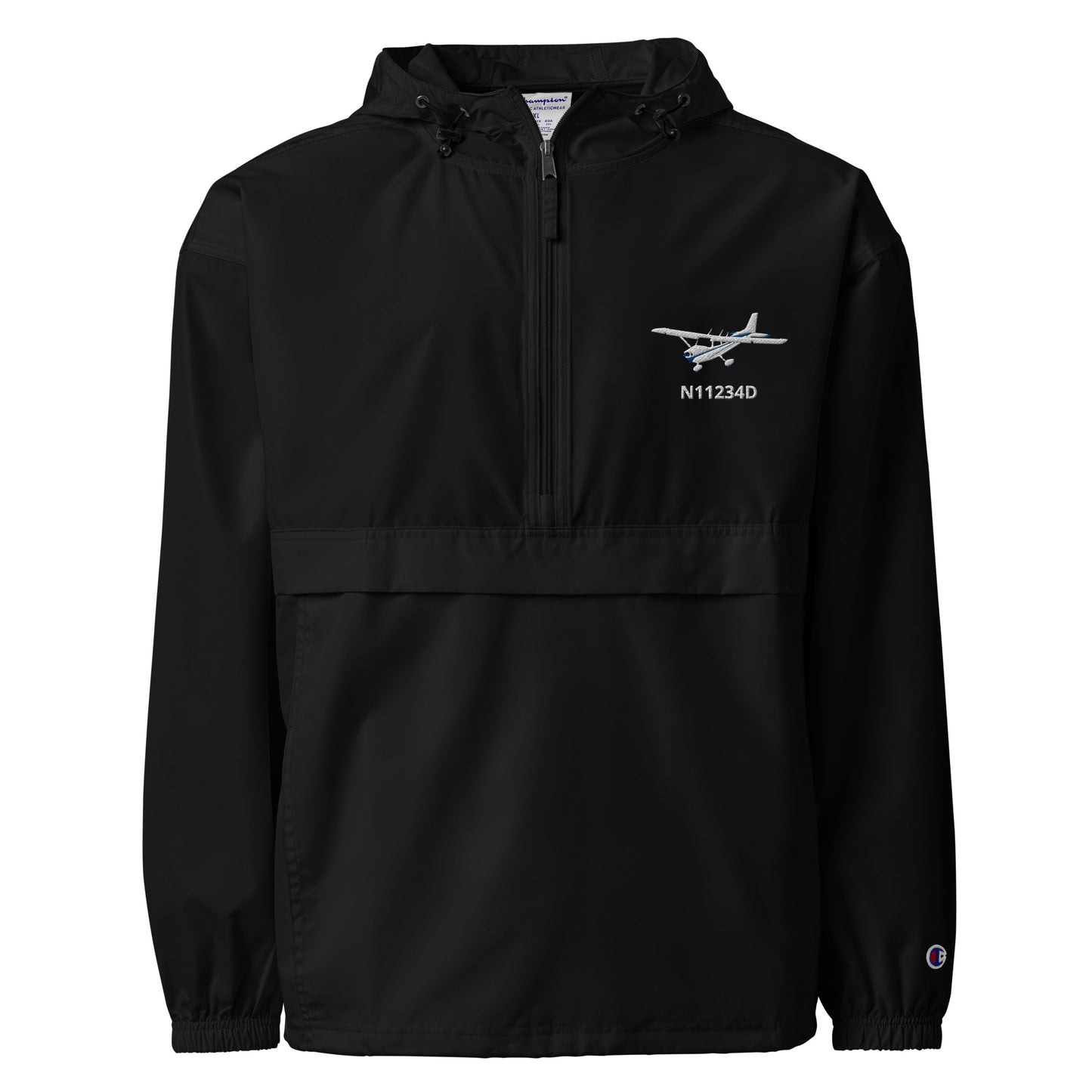 CESSNA 172 Skyhawk White Blue Trim CUSTOM N NUMBER Aviation Rain weather proof Embroidered Champion Packable Zip Jacket