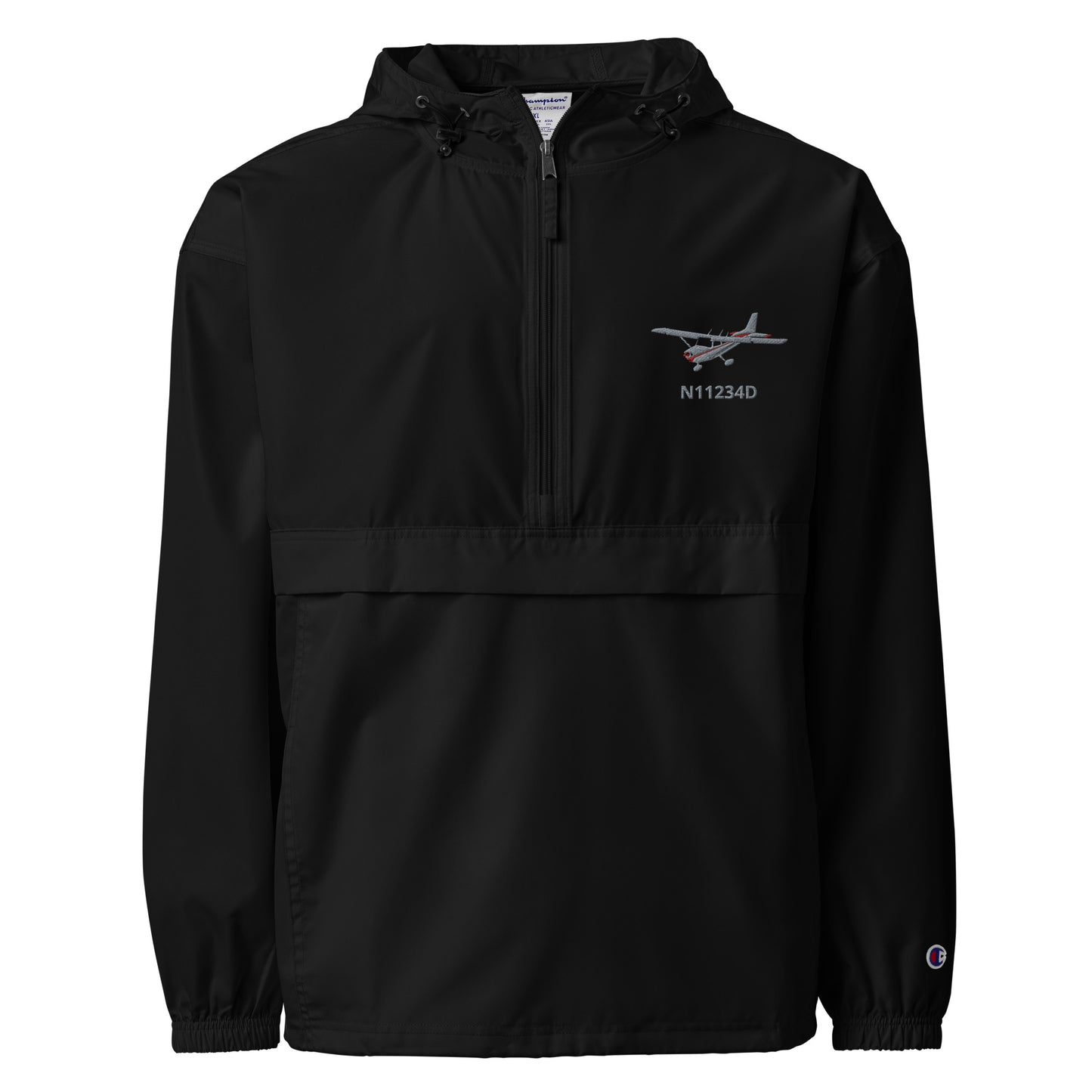 CESSNA 172 Skyhawk Polished grey- Red CUSTOM N NUMBER Aviation Rain weather proof Embroidered Champion Packable Zip Jacket