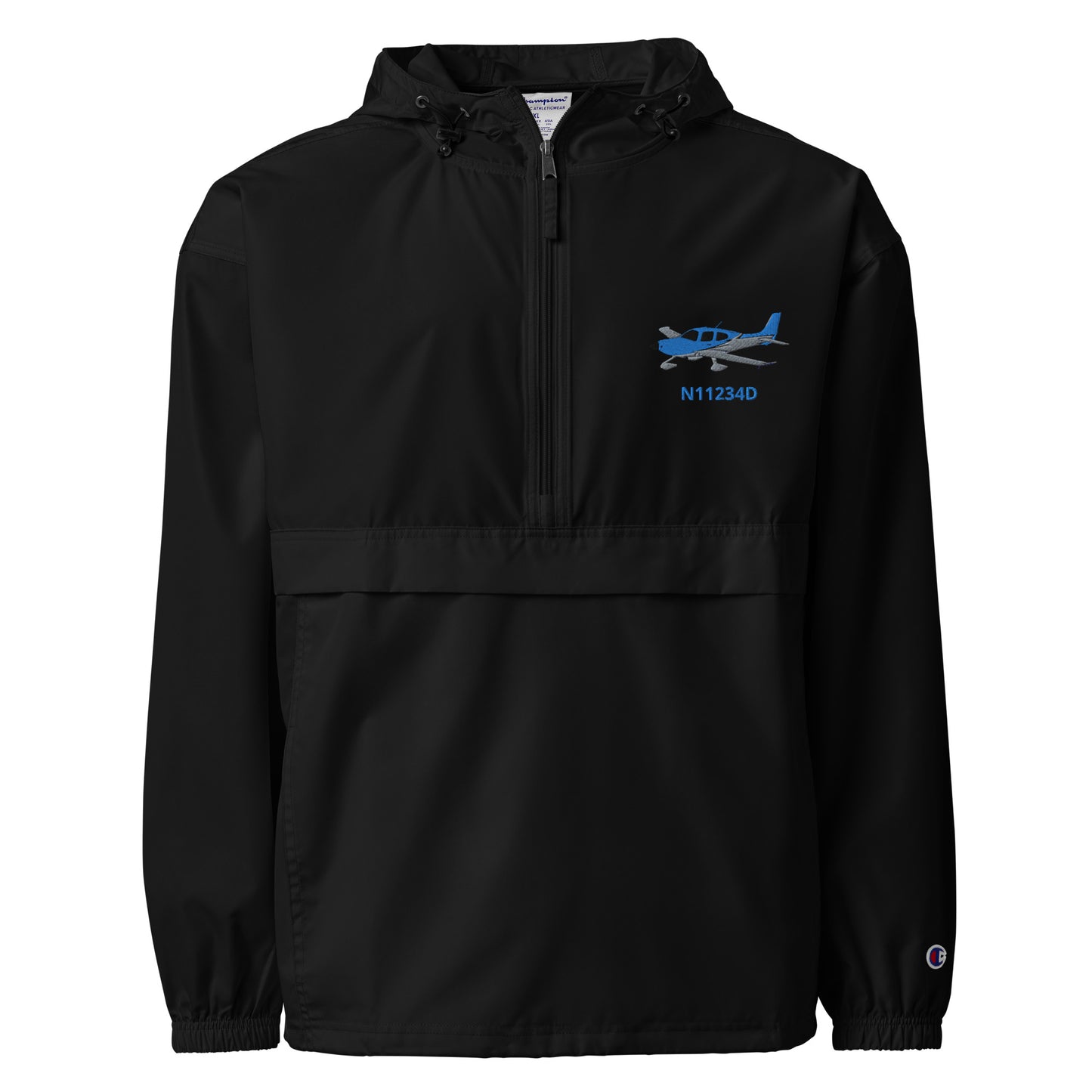 CIRRUS blue -grey  CUSTOM N Number Aviation Rain weather proof Embroidered Champion Packable Zip Jacket