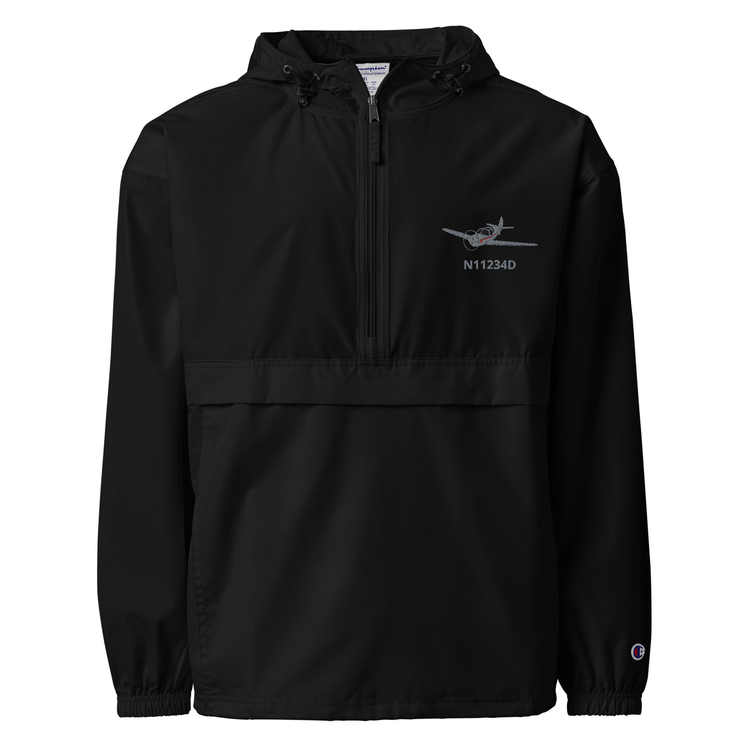 SWIFT polished grey - red trim CUSTOM N Number Aviation Rain weather proof Embroidered Champion Packable Zip Jacket