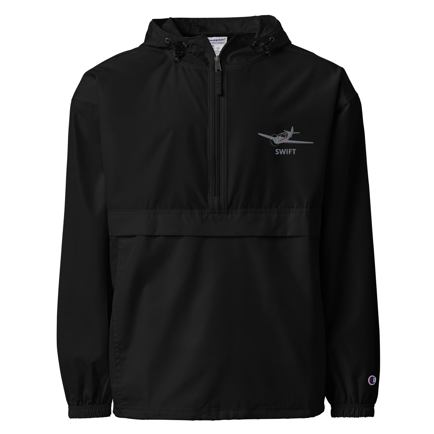 SWIFT polished grey Aviation Rain weather proof Embroidered Champion Packable Zip Jacket.