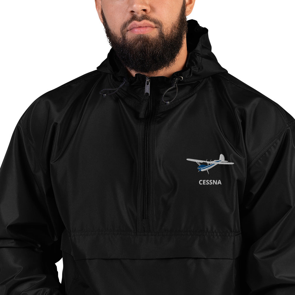 CESSNA 140 White - Blue Trim Aviation Rain weather proof Embroidered Champion Packable Zip Jacket