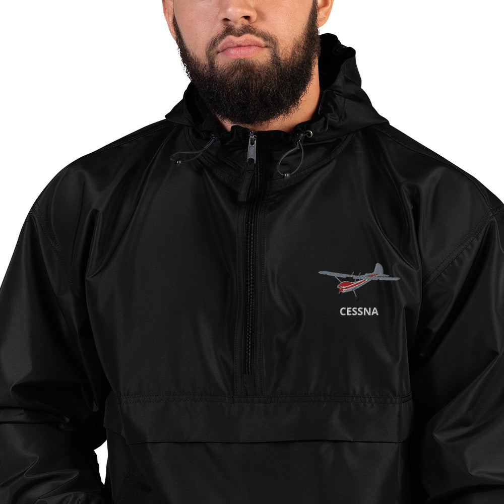 CESSNA 170 Polished grey - Red Trim  Aviation Rain weather proof Embroidered Champion Packable Zip Jacket.