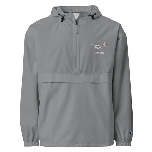 CESSNA 172 Skyhawk White with Red Trim Aviation Rain weather proof Embroidered Champion Packable Zip Jacket