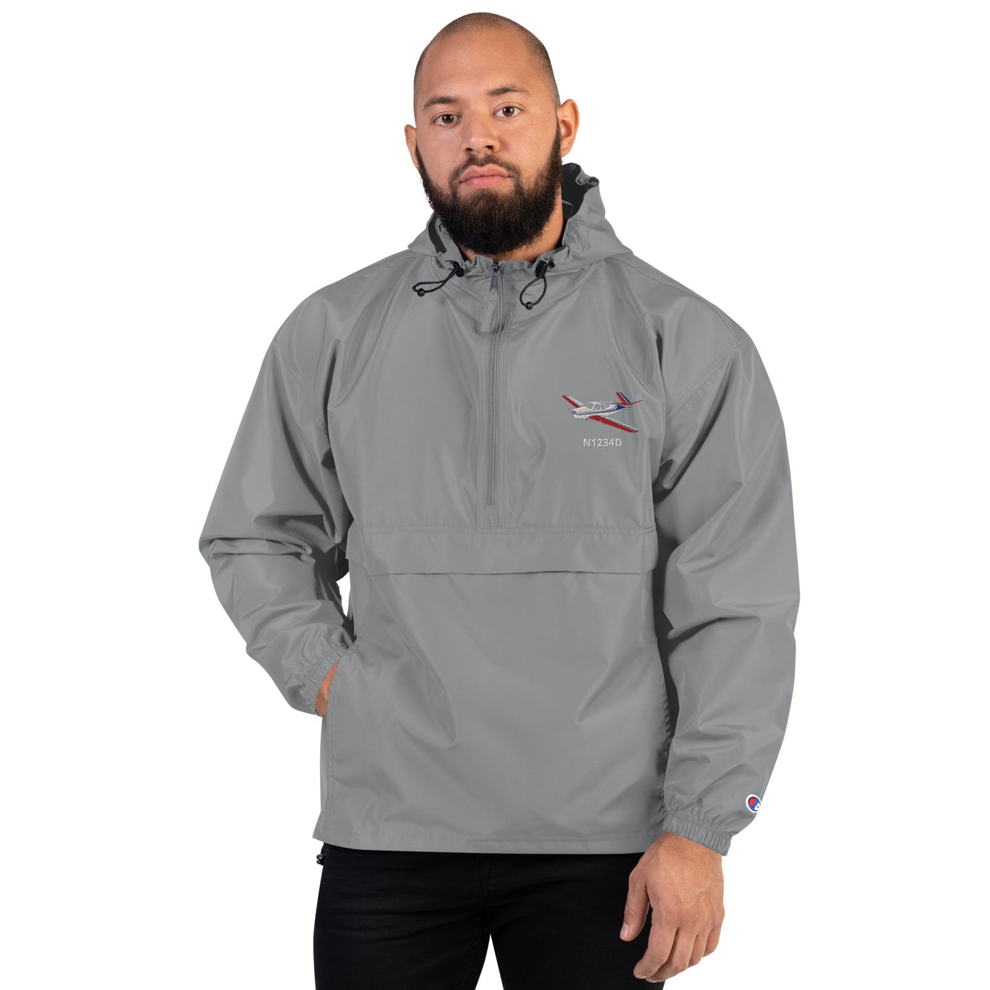 V Tail BONANZA  Tri-color 2 CUSTOM N Number Aviation Rain weather proof Embroidered Champion Packable Zip Jacket