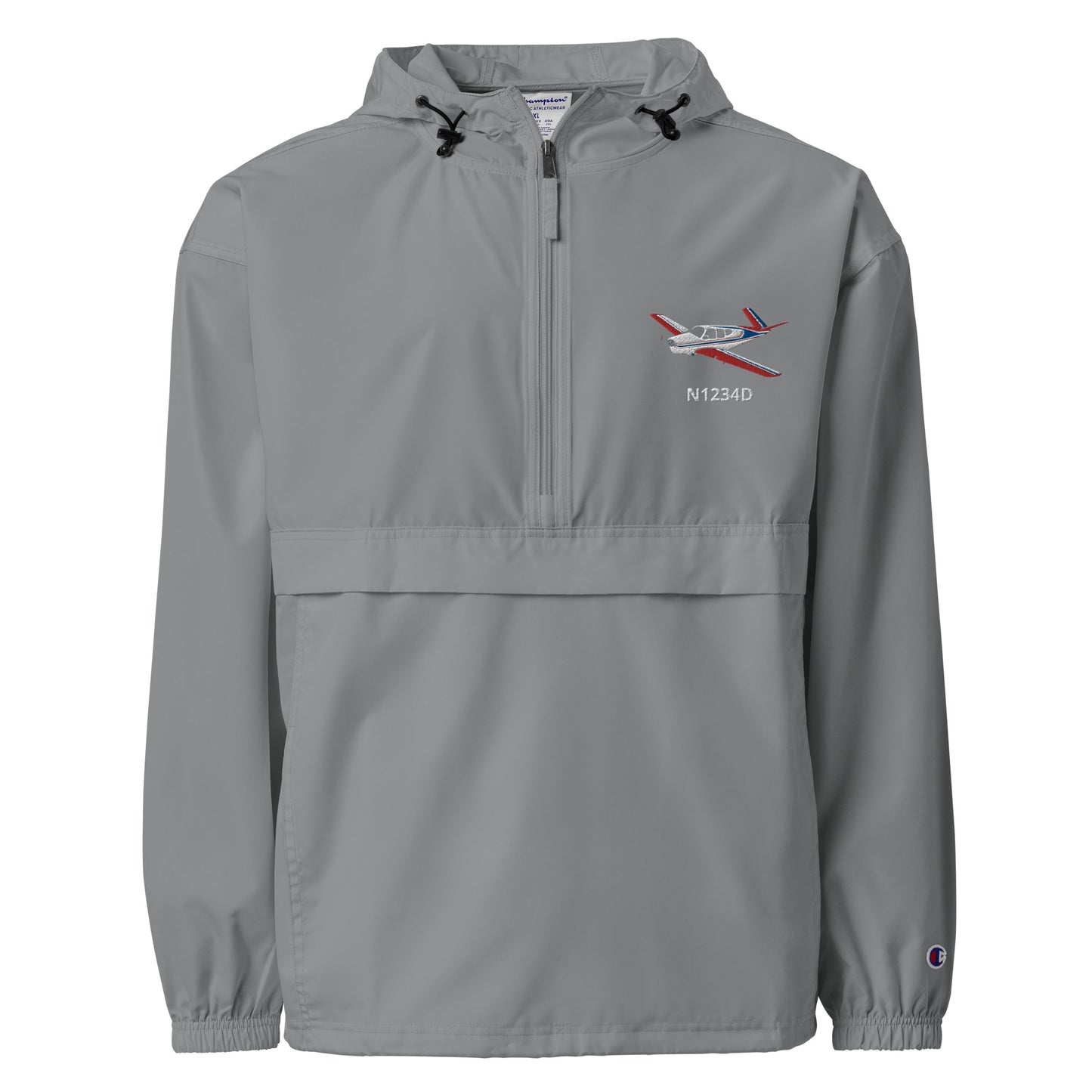 V Tail BONANZA  Tri-color 2 CUSTOM N Number Aviation Rain weather proof Embroidered Champion Packable Zip Jacket