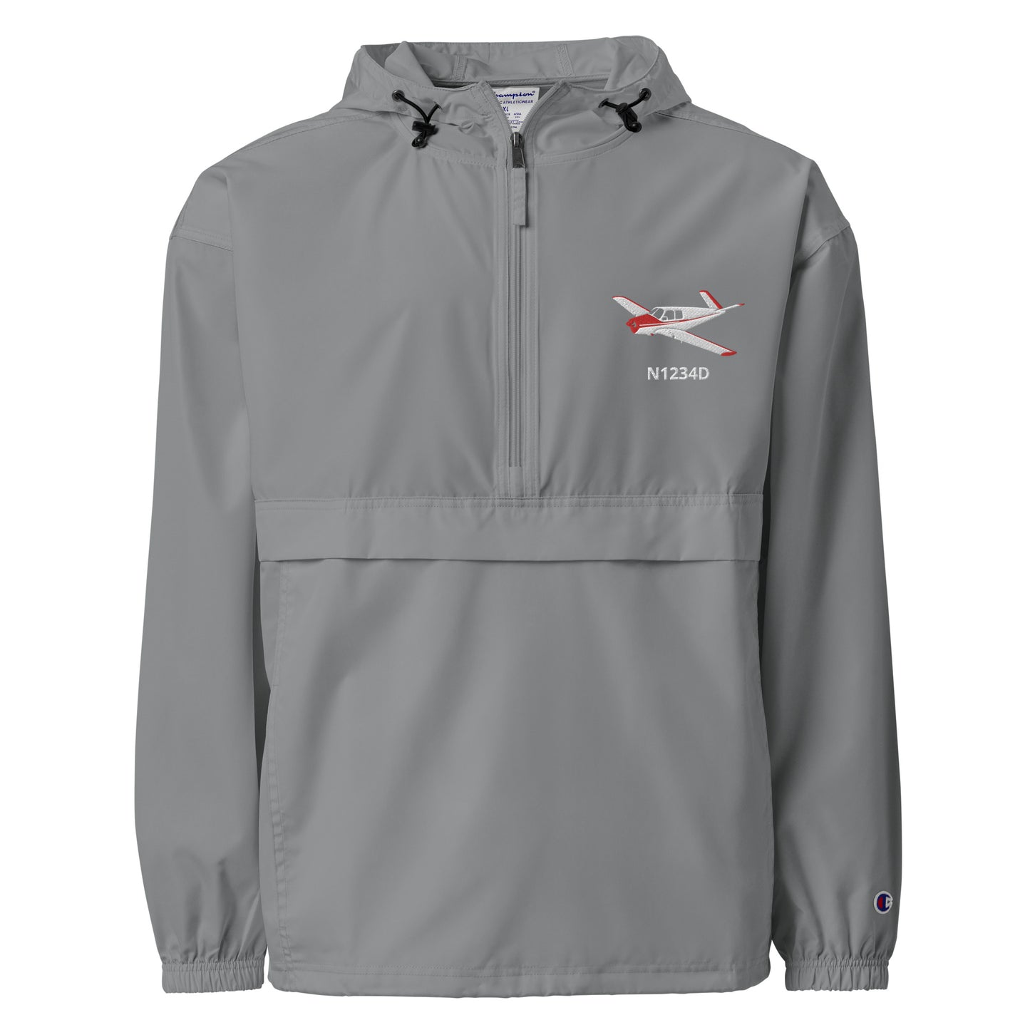 V Tail BONANZA  White Red CUSTOM N Number Aviation Rain weather proof Embroidered Champion Packable Zip Jacket