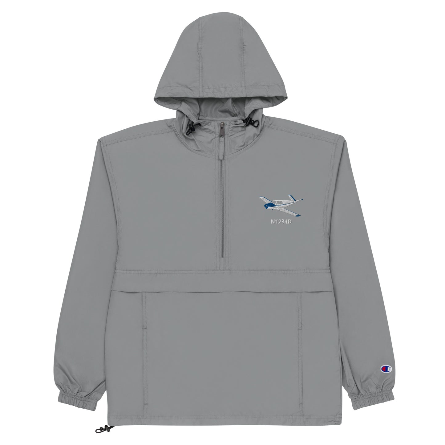 V Tail BONANZA  White Blue CUSTOM N Number Aviation Rain weather proof Embroidered Champion Packable Zip Jacket