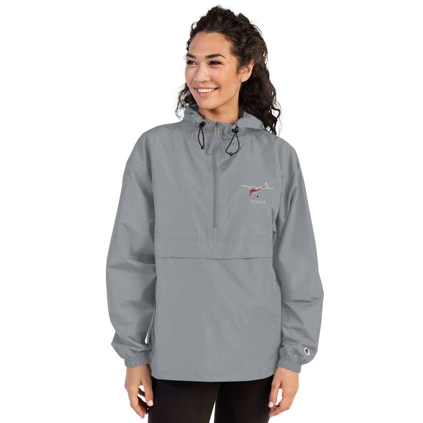 CESSNA 140 White - Red Trim Aviation Rain weather proof Embroidered Champion Packable Zip Jacket