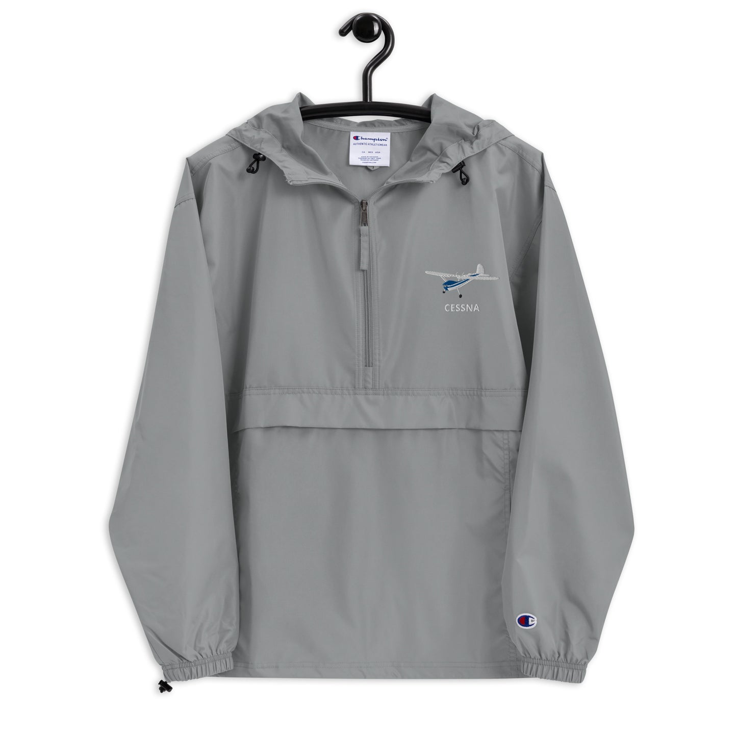 CESSNA 140 White - Blue Trim Aviation Rain weather proof Embroidered Champion Packable Zip Jacket