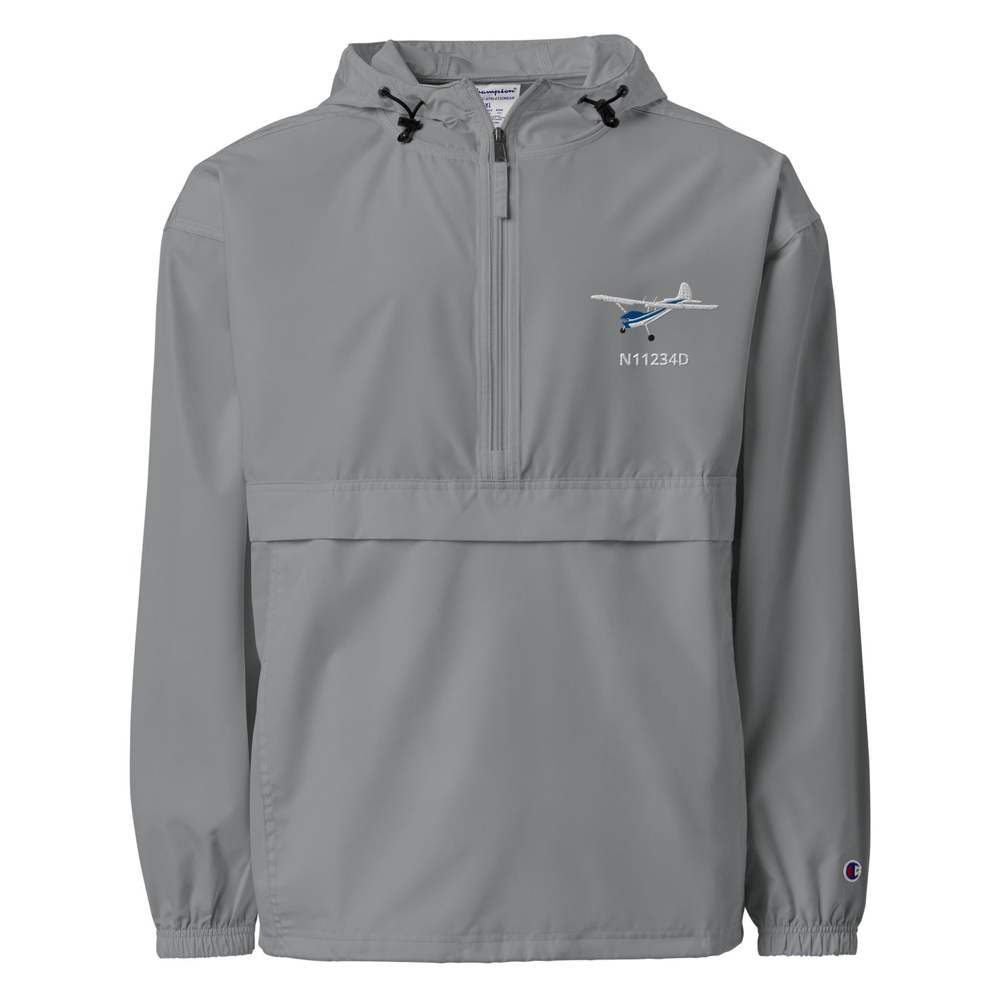 CESSNA 170 White - Blue Trim CUSTOM N NUMBER Aviation Rain weather proof Embroidered Champion Packable Zip Jacket