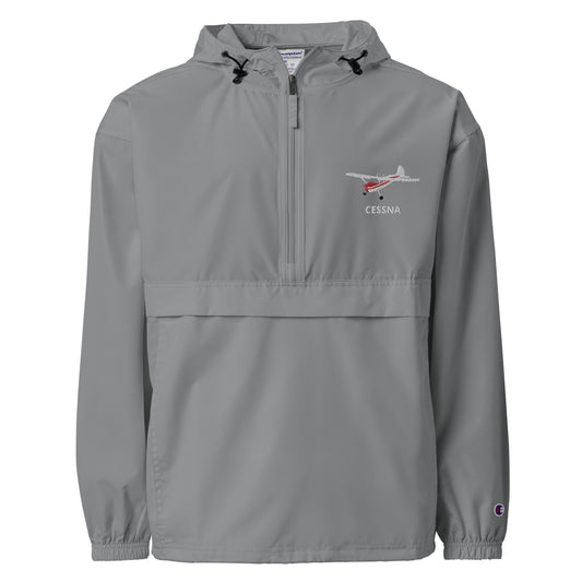 CESSNA 170 White - Red Trim Aviation Rain weather proof Embroidered Champion Packable Zip Jacket.