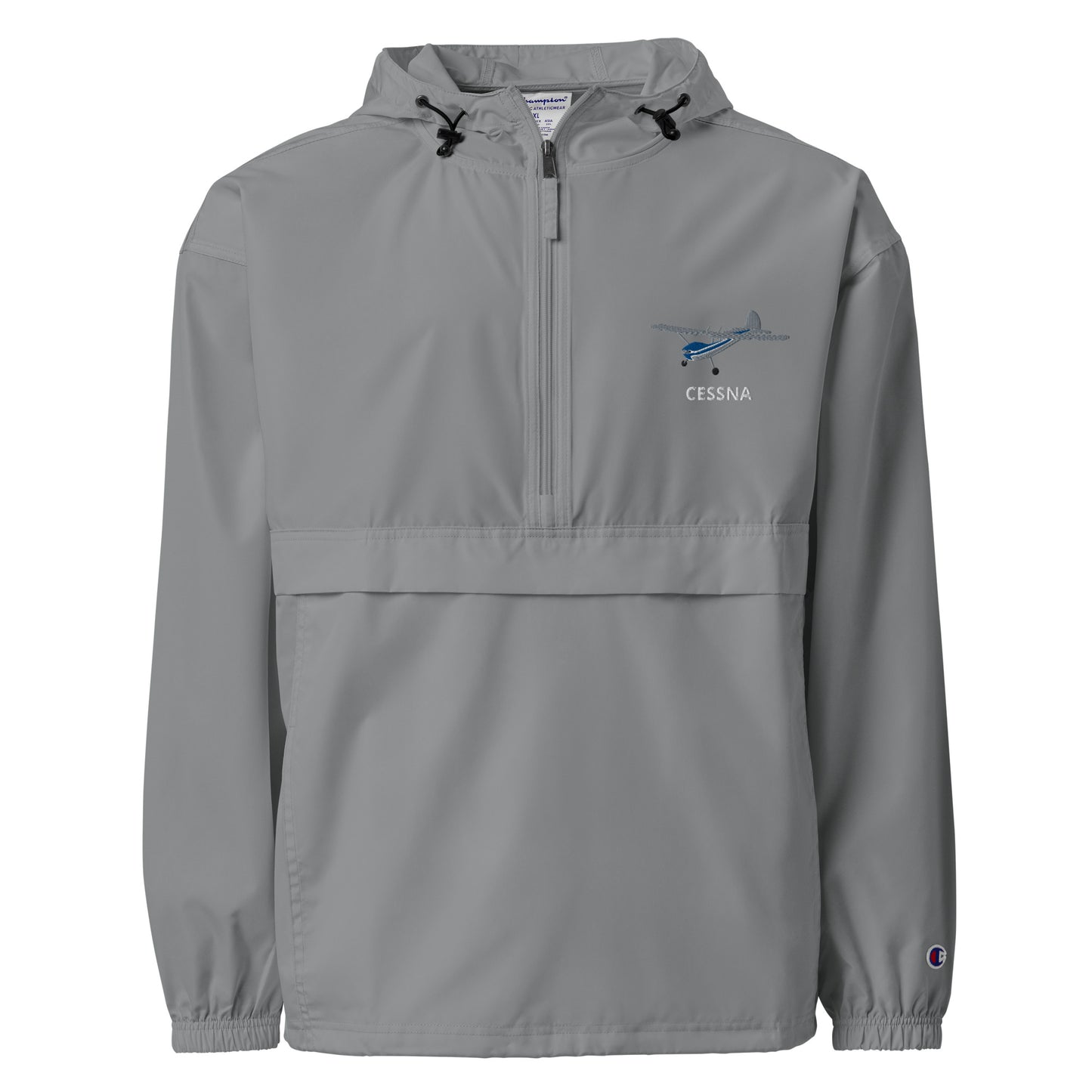 CESSNA 170 Polished grey - Blue Trim  Aviation Rain weather proof Embroidered Champion Packable Zip Jacket.