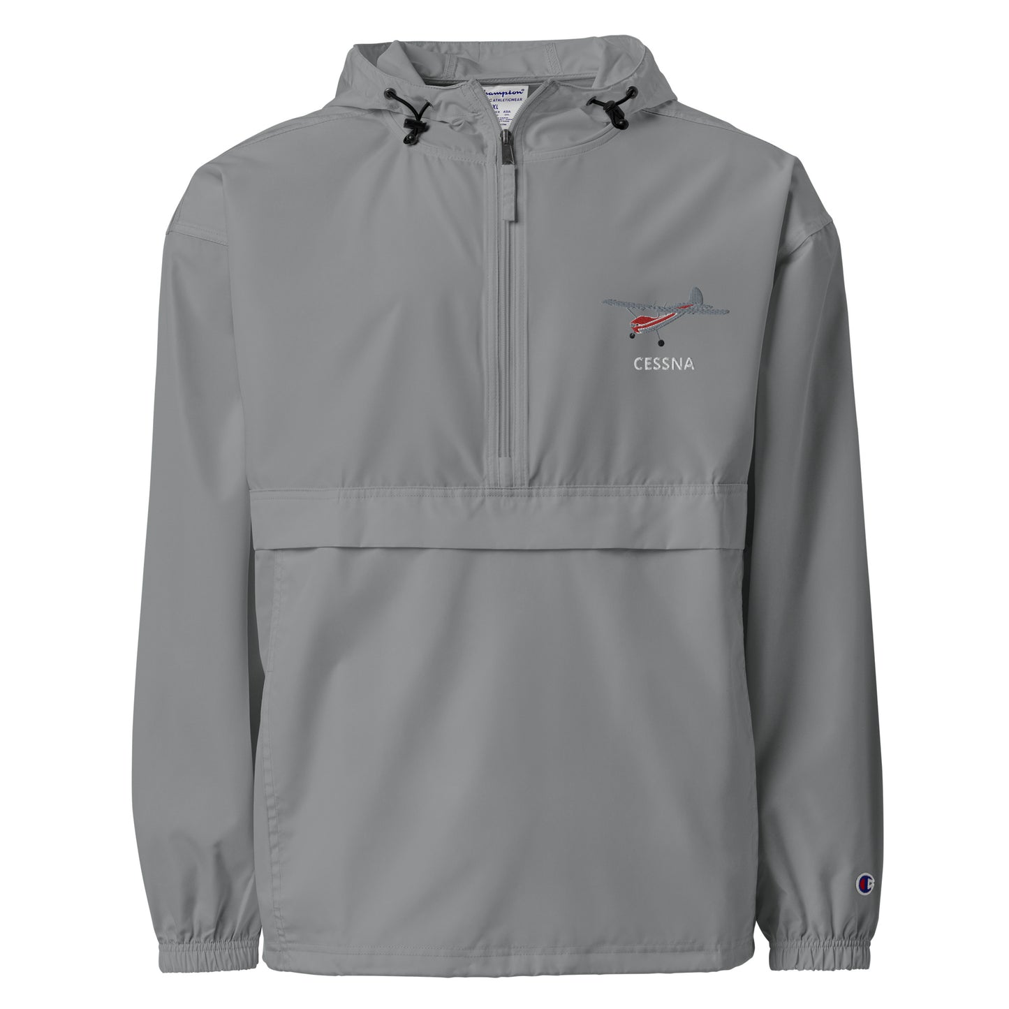 CESSNA 170 Polished grey - Red Trim  Aviation Rain weather proof Embroidered Champion Packable Zip Jacket.