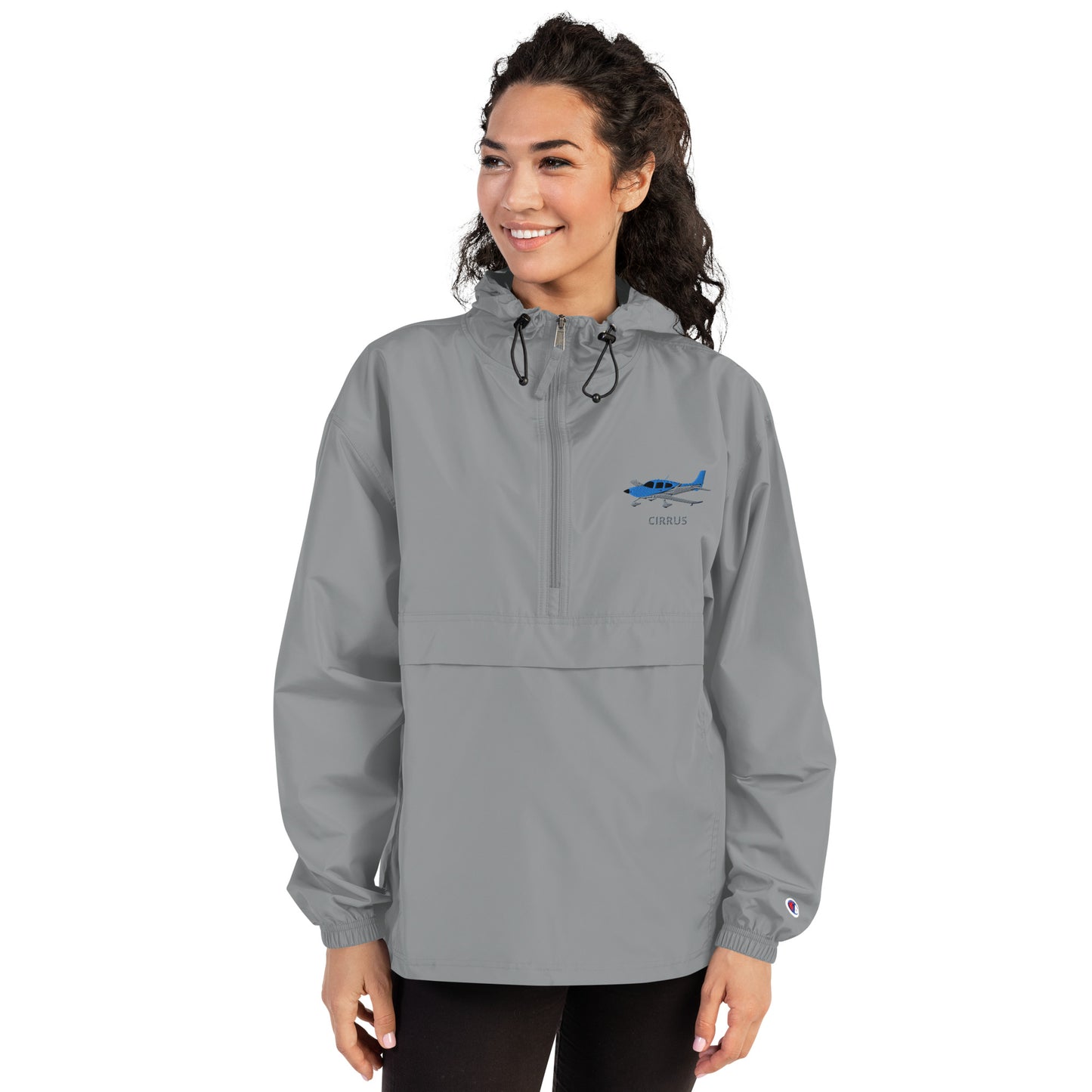 CIRRUS Blue - Grey Aviation Rain weather proof Embroidered Champion Packable Zip Jacket