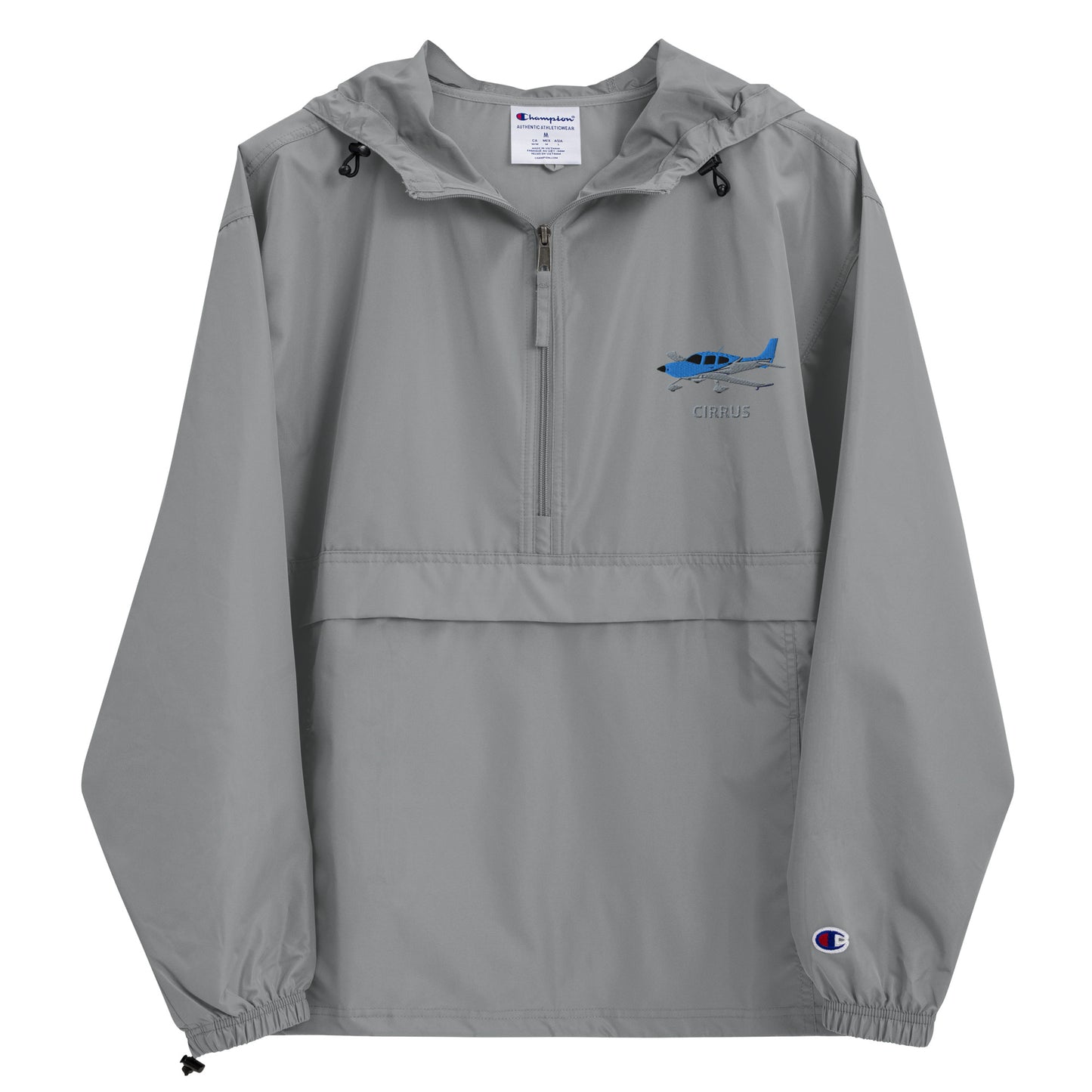 CIRRUS Blue - Grey Aviation Rain weather proof Embroidered Champion Packable Zip Jacket