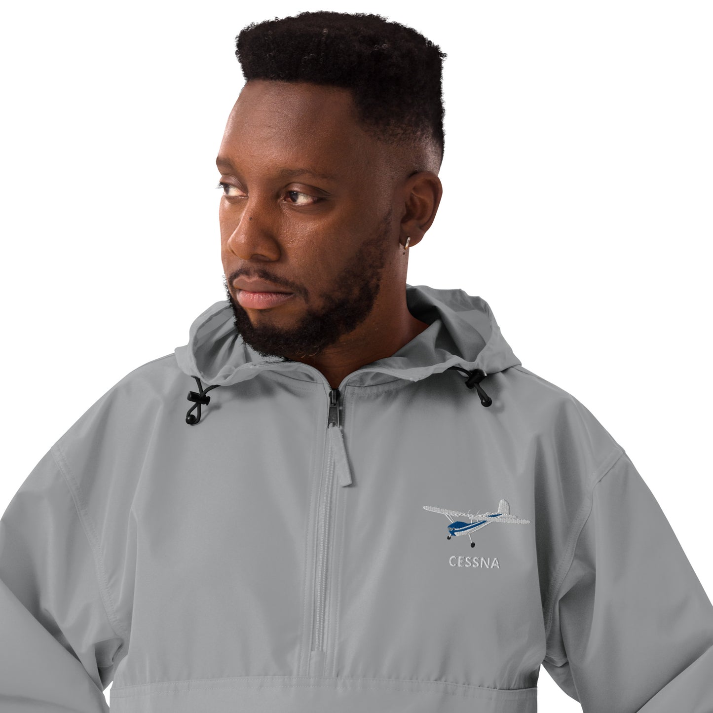 CESSNA 140 White - Blue Trim Aviation Rain weather proof Embroidered Champion Packable Zip Jacket