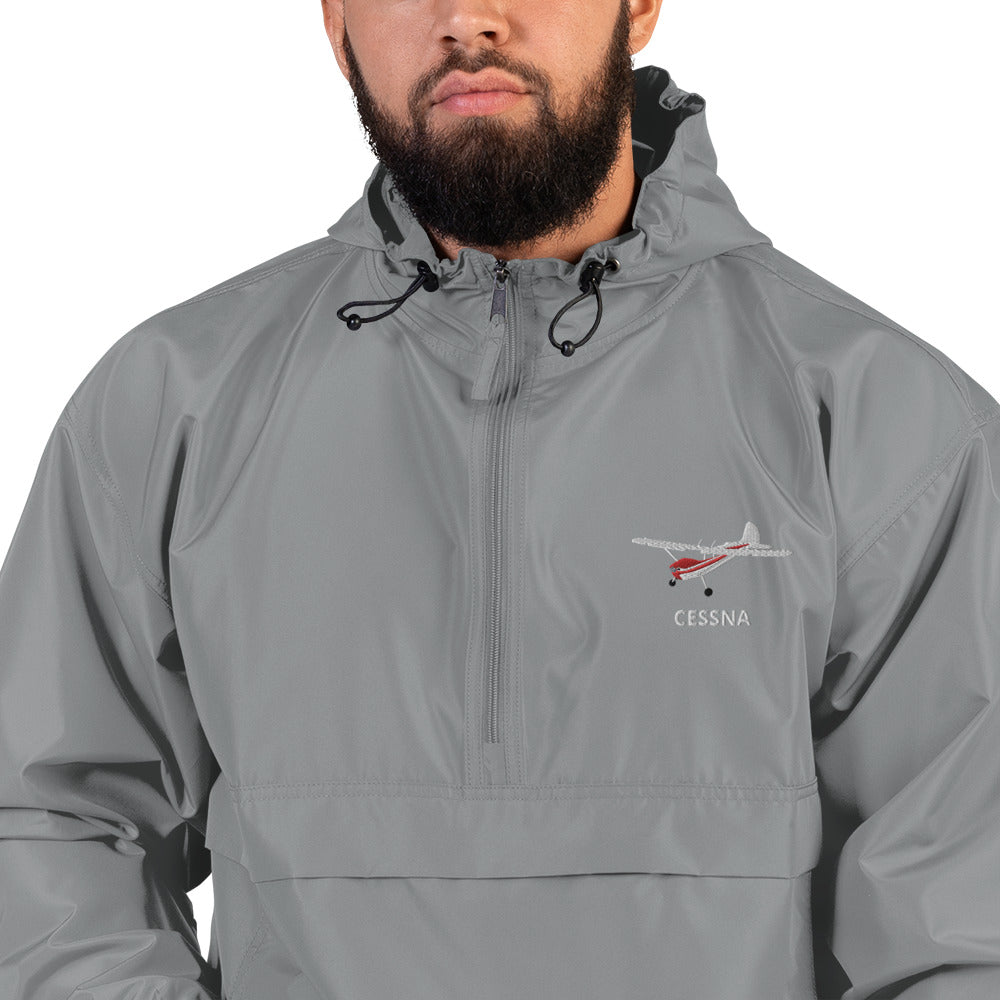 CESSNA 170 White - Red Trim Aviation Rain weather proof Embroidered Champion Packable Zip Jacket.