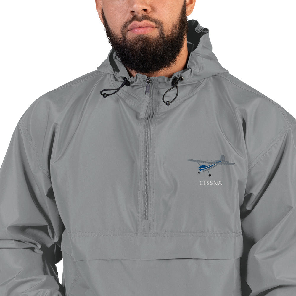 CESSNA 170 Polished grey - Blue Trim  Aviation Rain weather proof Embroidered Champion Packable Zip Jacket.