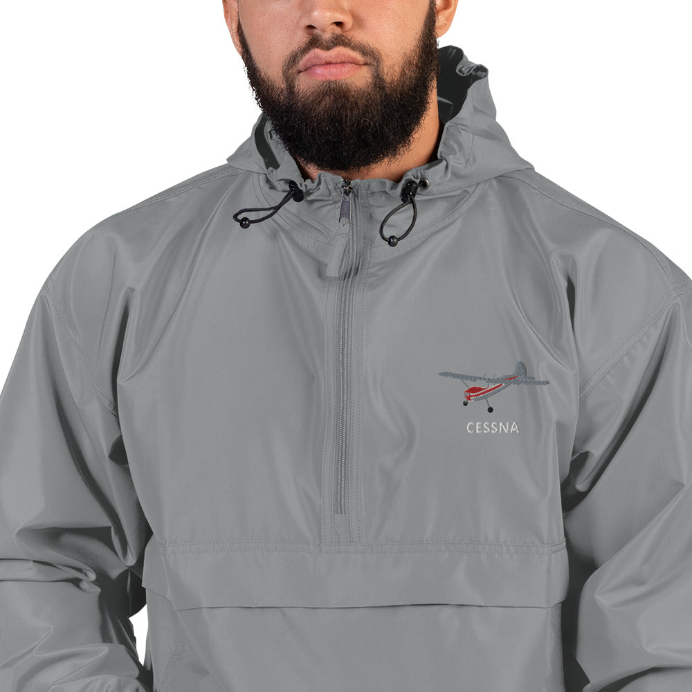 CESSNA 170 Polished grey - Red Trim  Aviation Rain weather proof Embroidered Champion Packable Zip Jacket.