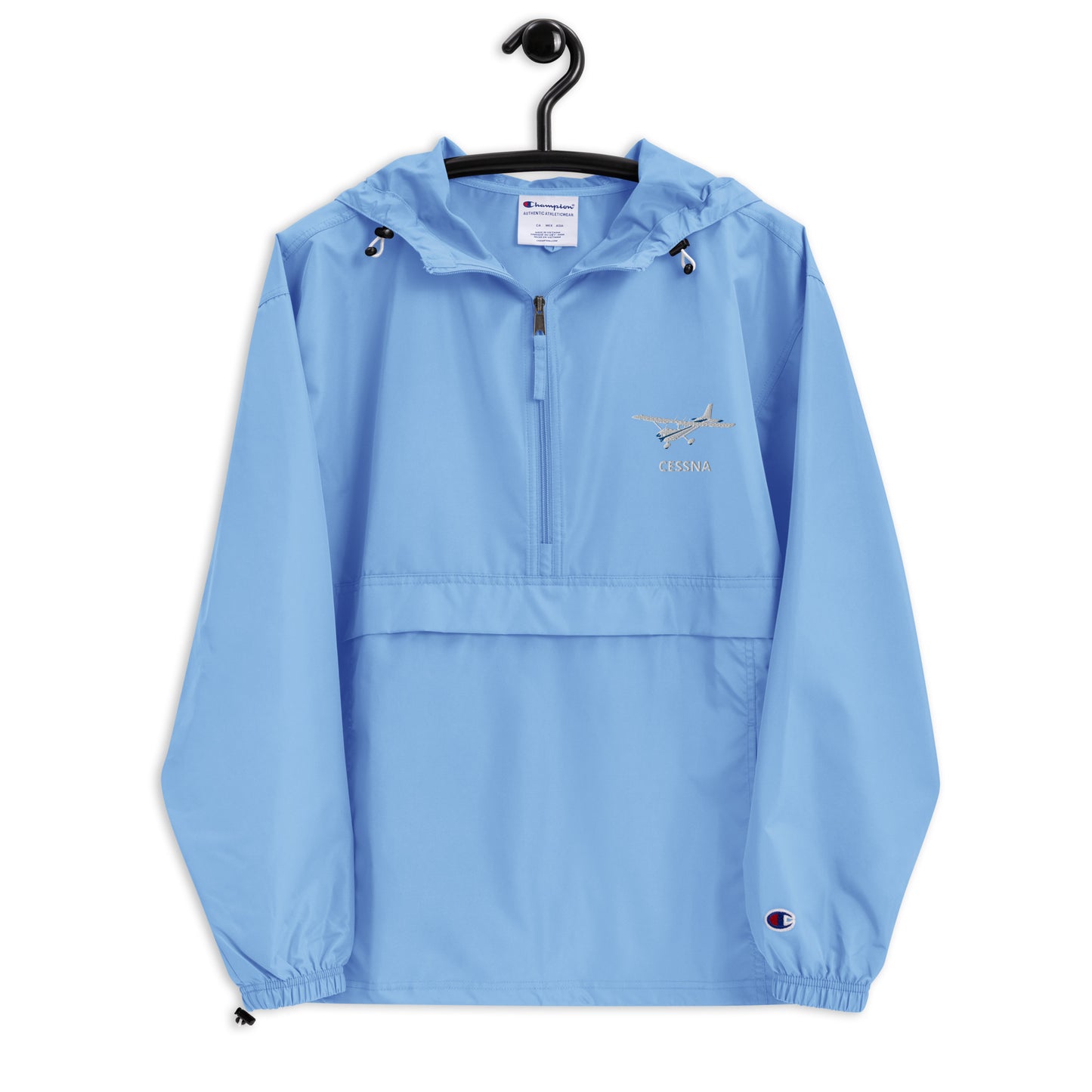 CESSNA 172 Skyhawk White Blue-Trim Aviation Rain weather proof Embroidered Champion Packable Zip Jacket