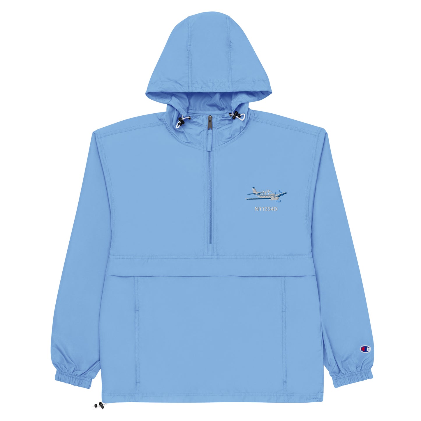 BONANZA F33 Blue - white plane CUSTOM N NUMBER  Aviation Rain weather proof Embroidered Champion Packable Zip Jacket