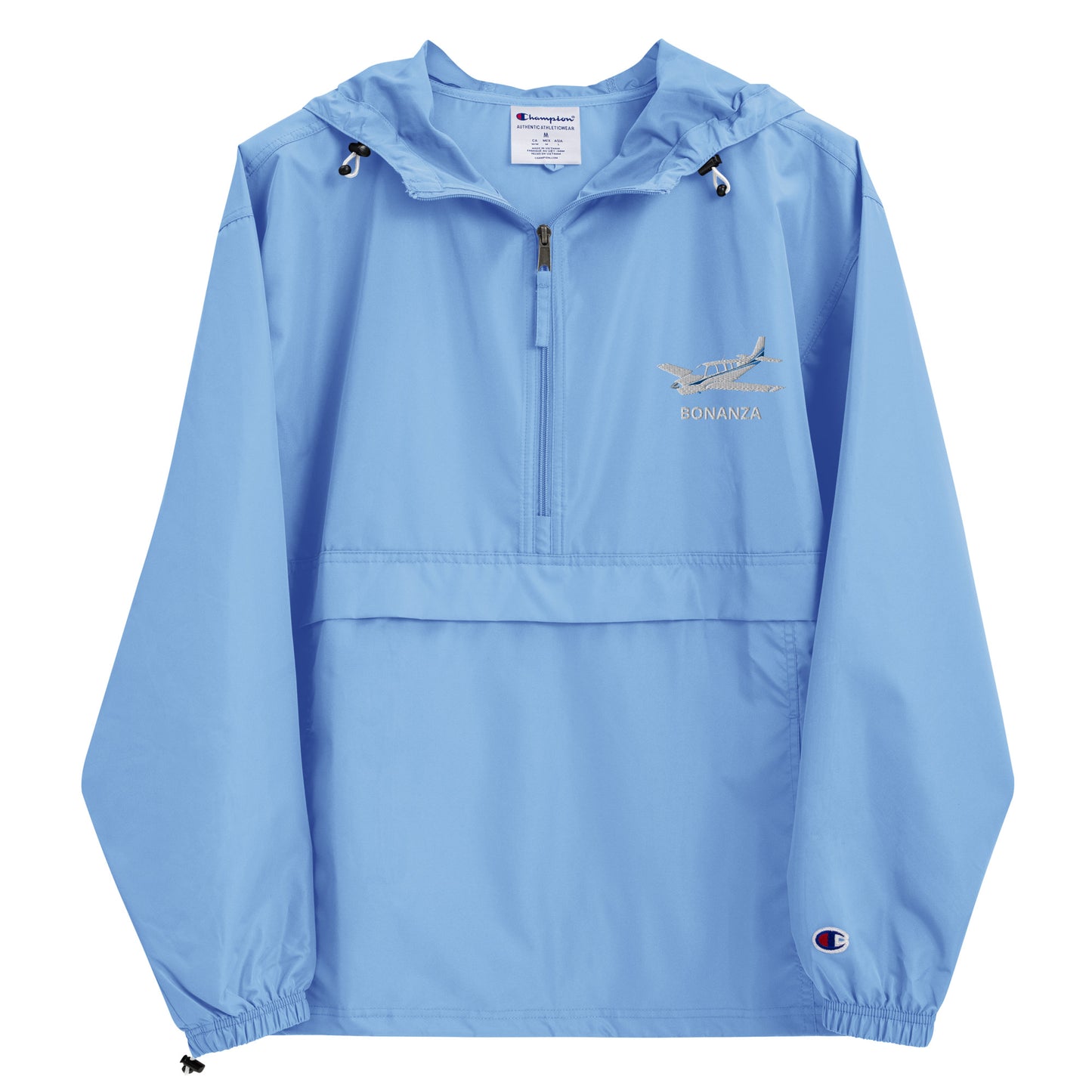 BONANZA A36 Blue Stripe Aviation Rain weather proof Embroidered Champion Packable Zip Jacket.