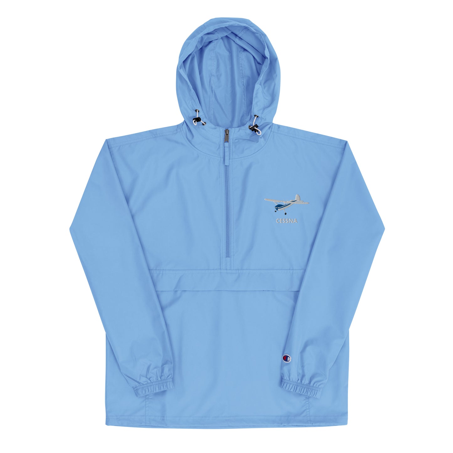 CESSNA 140 White - Blue Trim Aviation Rain weather proof Embroidered Champion Packable Zip Jacket