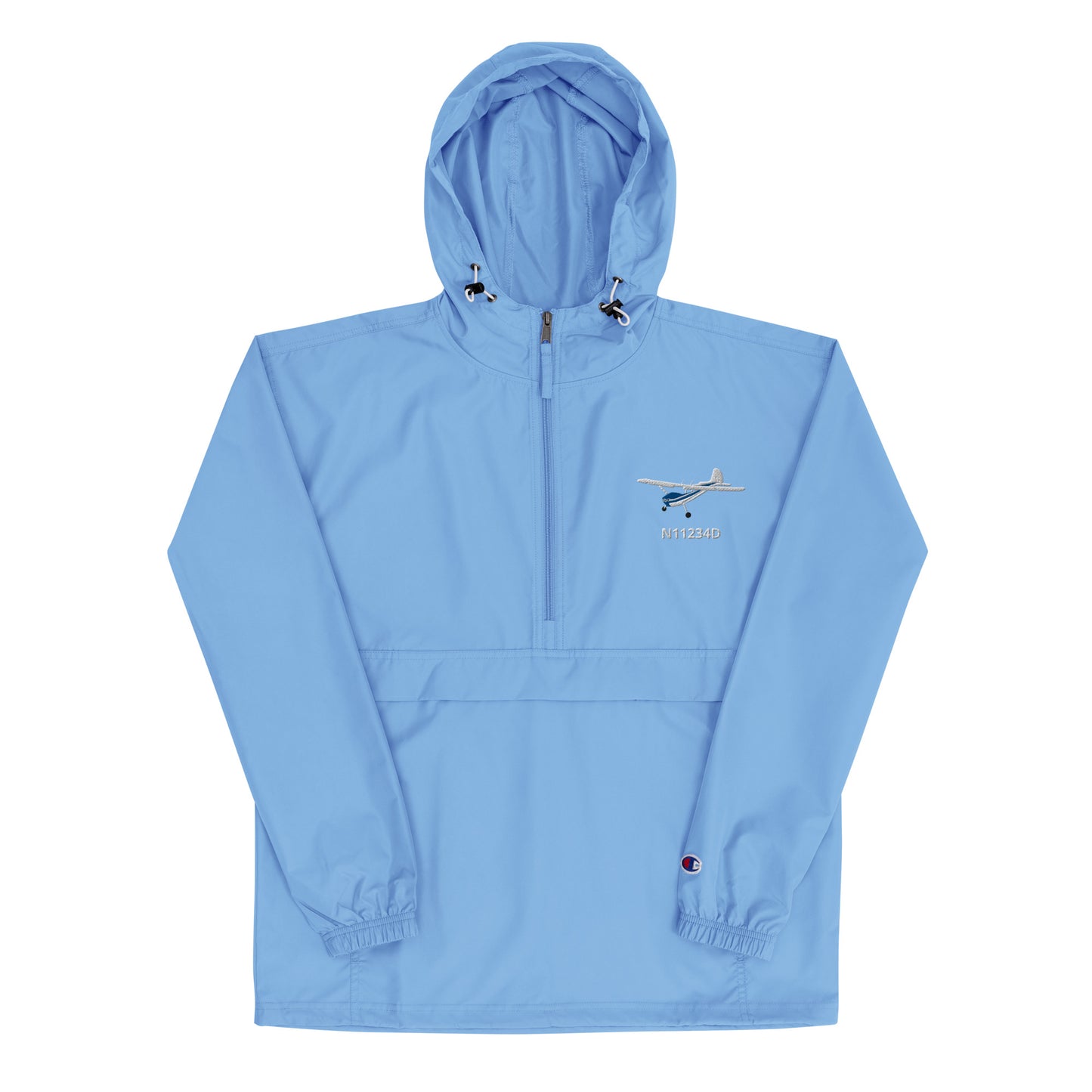 CESSNA 170 White - Blue Trim CUSTOM N NUMBER Aviation Rain weather proof Embroidered Champion Packable Zip Jacket