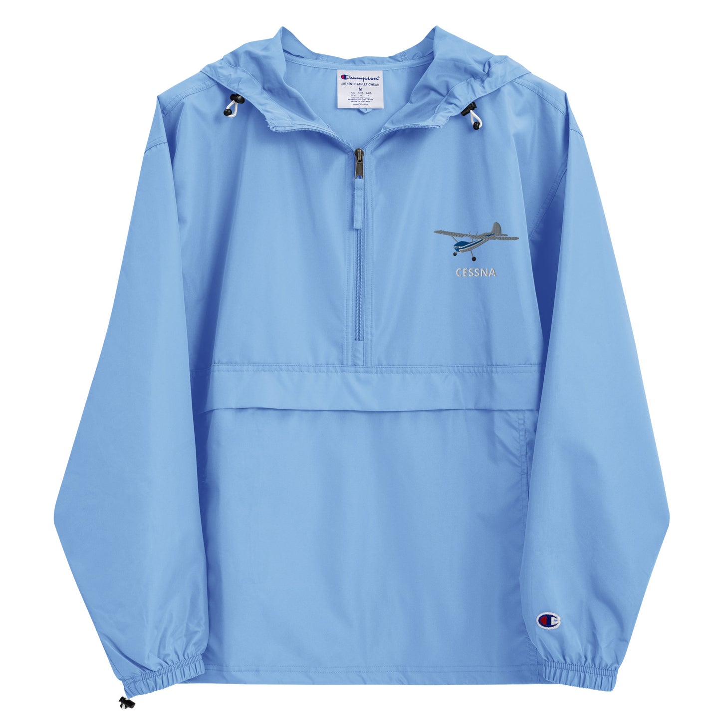 CESSNA 170 Polished grey - Blue Trim  Aviation Rain weather proof Embroidered Champion Packable Zip Jacket.