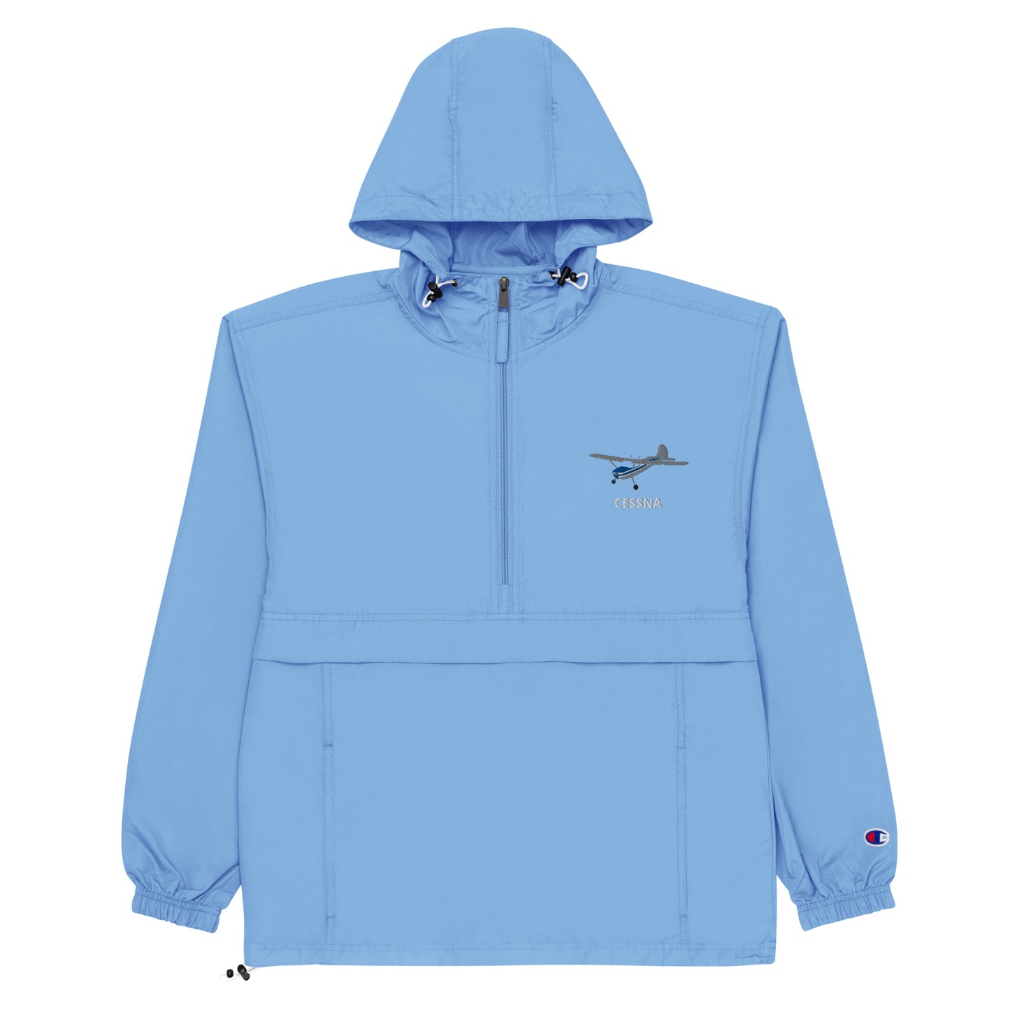 CESSNA 170 Polished grey - Blue Trim  Aviation Rain weather proof Embroidered Champion Packable Zip Jacket.