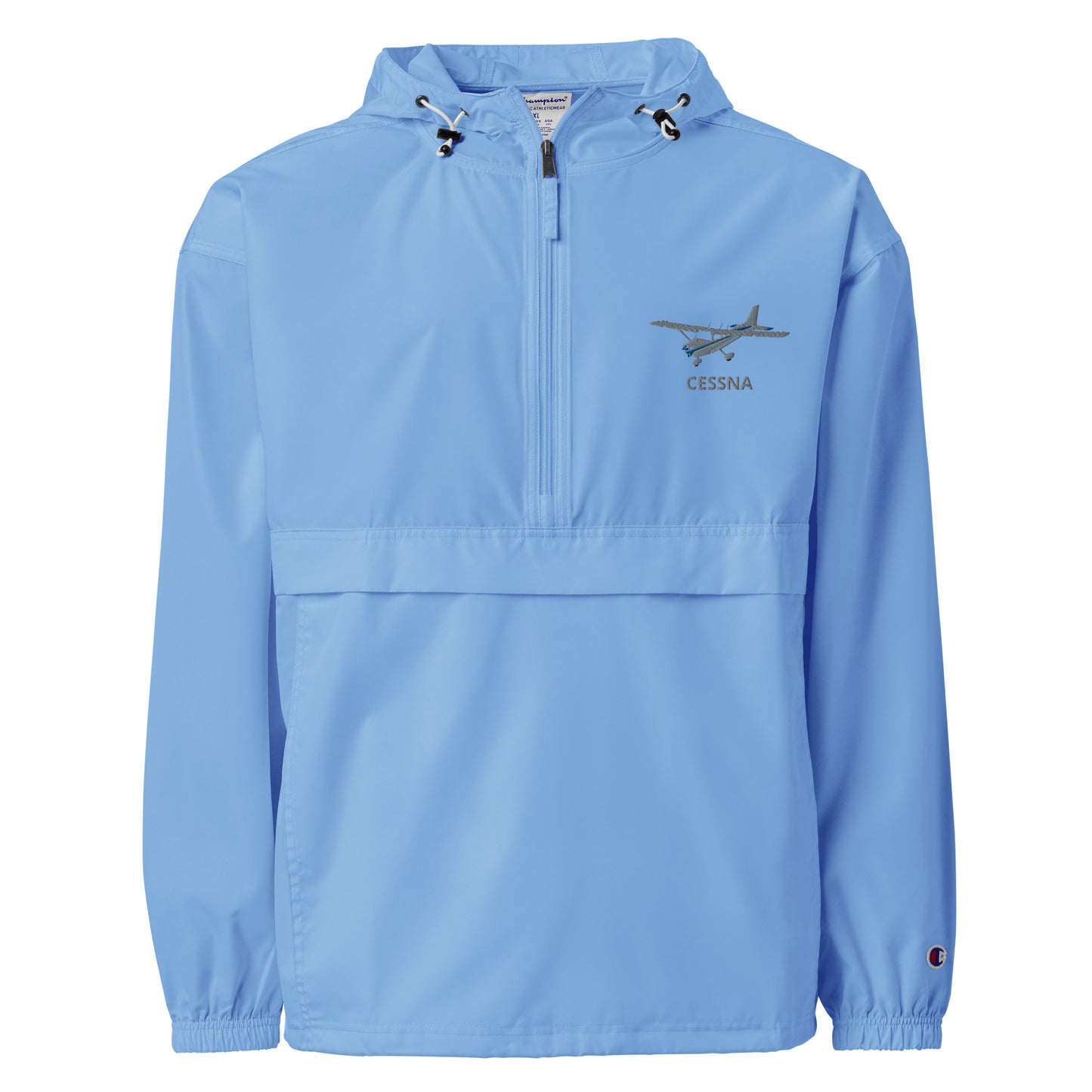 CESSNA 172 Skyhawk Polished grey - Blue Trim Aviation Rain weather proof Embroidered Champion Packable Zip Jacket