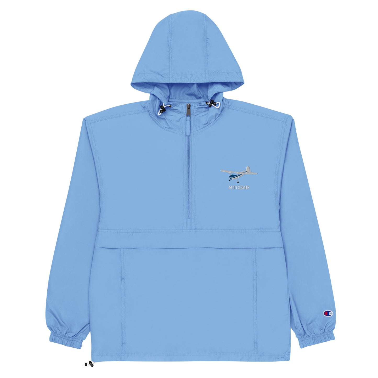 CESSNA 140 White-Blue CUSTOM N NUMBER Aviation Rain weather proof Embroidered Champion Packable Zip Jacket