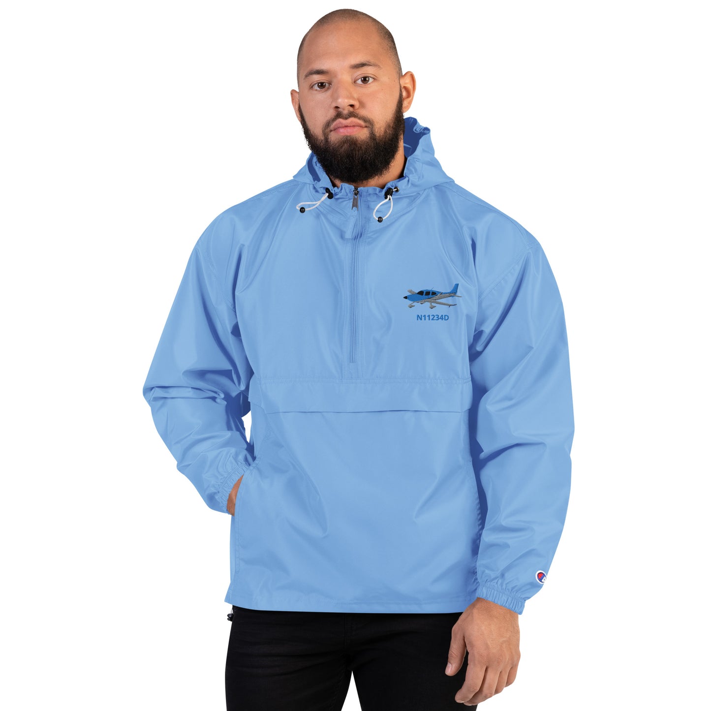 CIRRUS blue -grey  CUSTOM N Number Aviation Rain weather proof Embroidered Champion Packable Zip Jacket