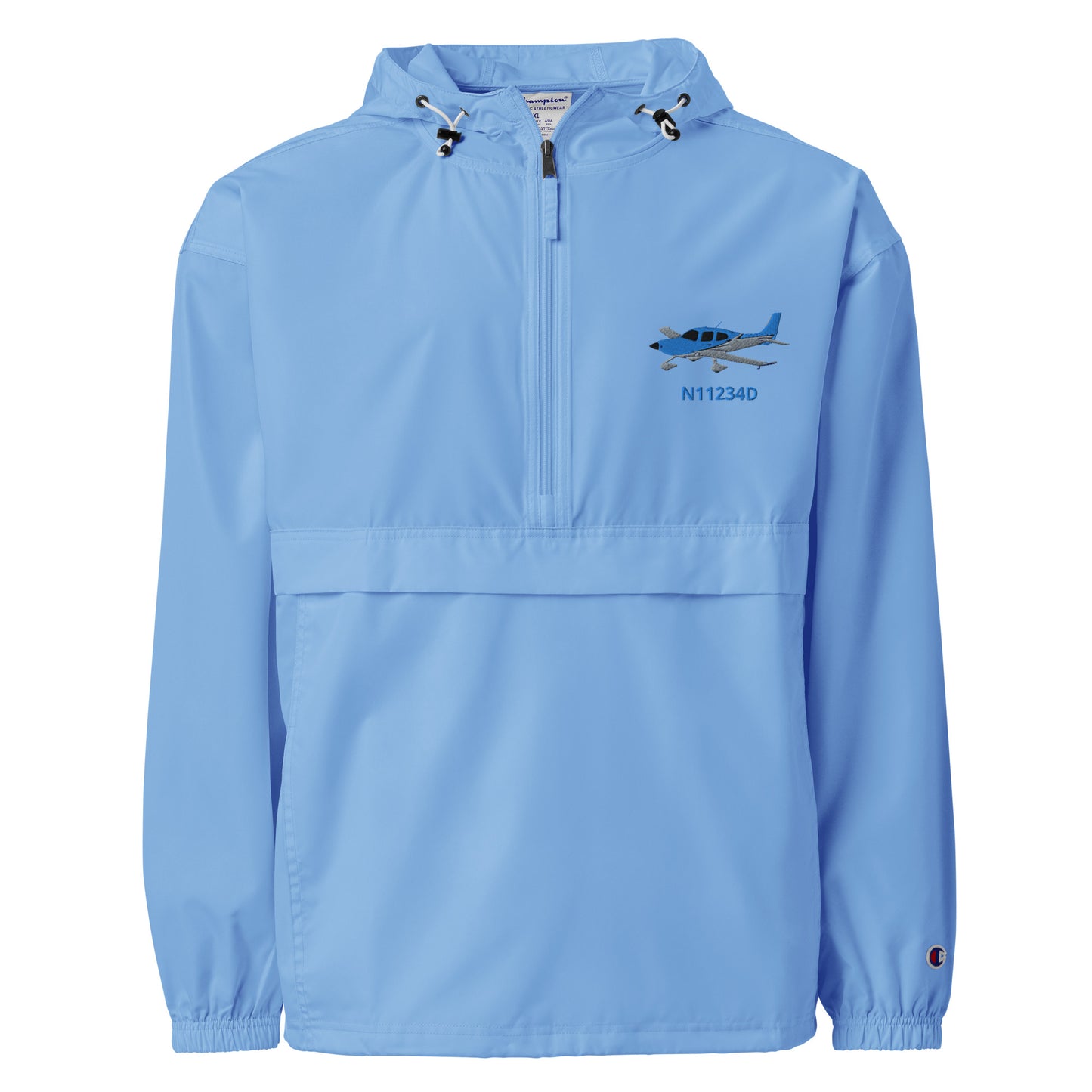 CIRRUS blue -grey  CUSTOM N Number Aviation Rain weather proof Embroidered Champion Packable Zip Jacket